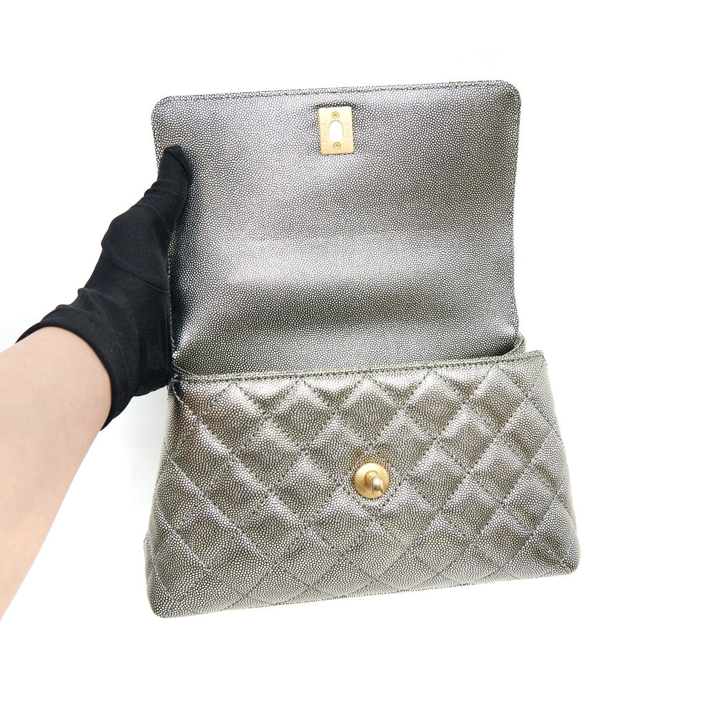 CHANEL SMALL COCO HANDLE 24CM CAVIAR METALLIC SILVER GHW