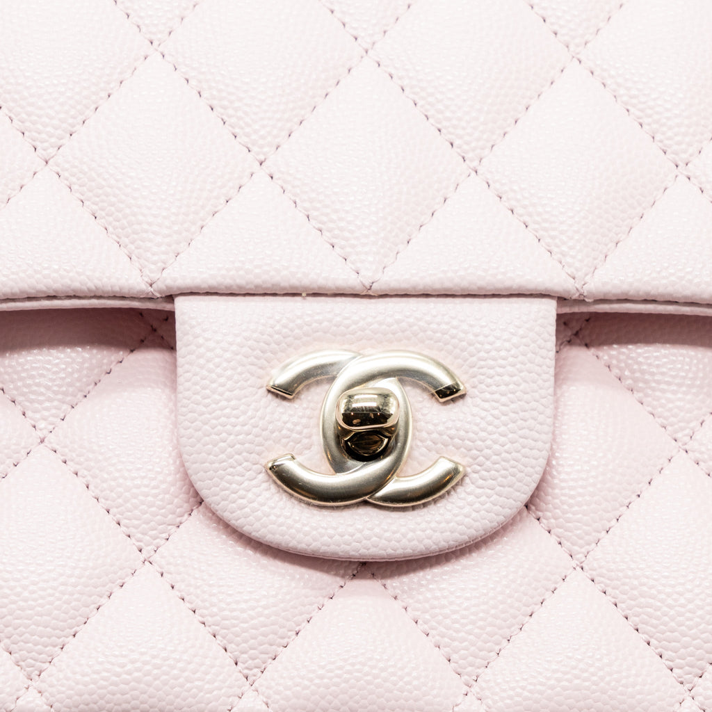 CHANEL MEDIUM CLASSIC DOUBLE FLAP BAG CAVIAR LIGHT PINK LGHW (MICROCHIP)