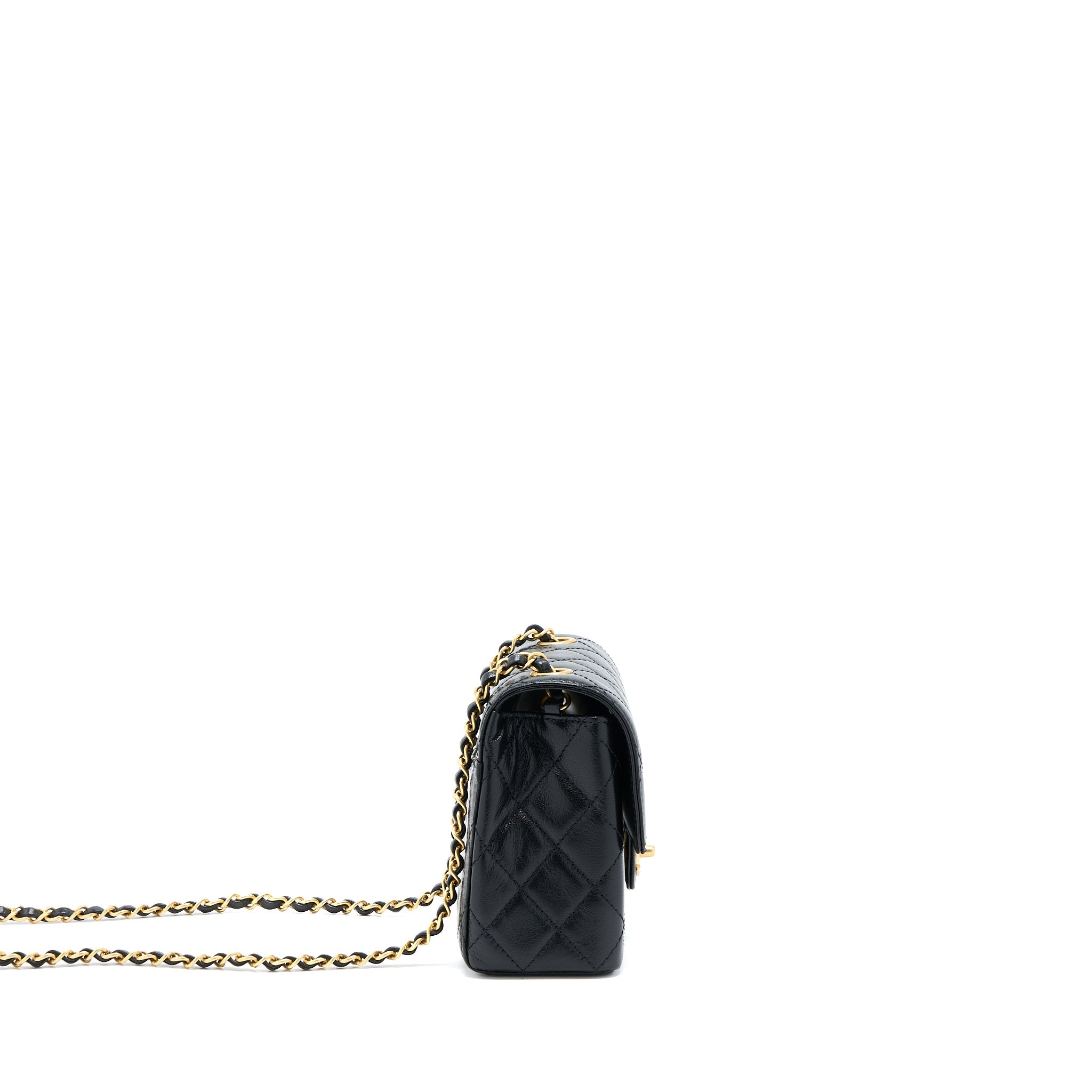 CHANEL 22K RETRO CLASSIC NEW SQUARE MINI FLAP BAG GOATSKIN BLACK GHW (MICROCHIP)