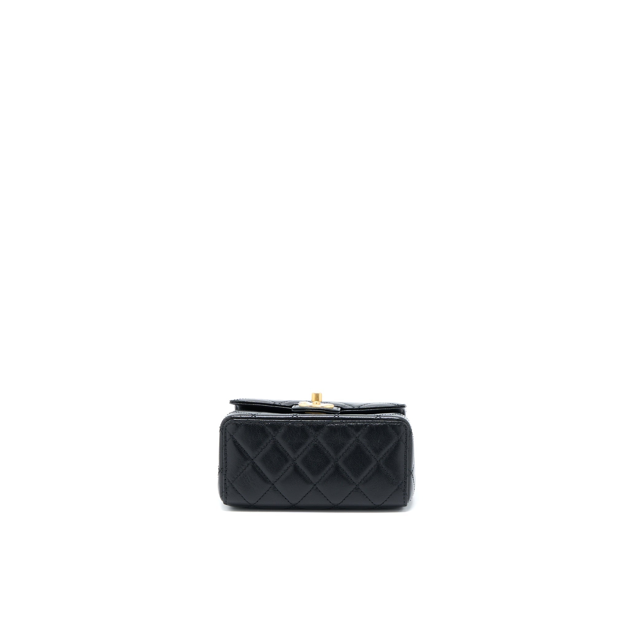 CHANEL 22K RETRO CLASSIC NEW SQUARE MINI FLAP BAG GOATSKIN BLACK GHW (MICROCHIP)