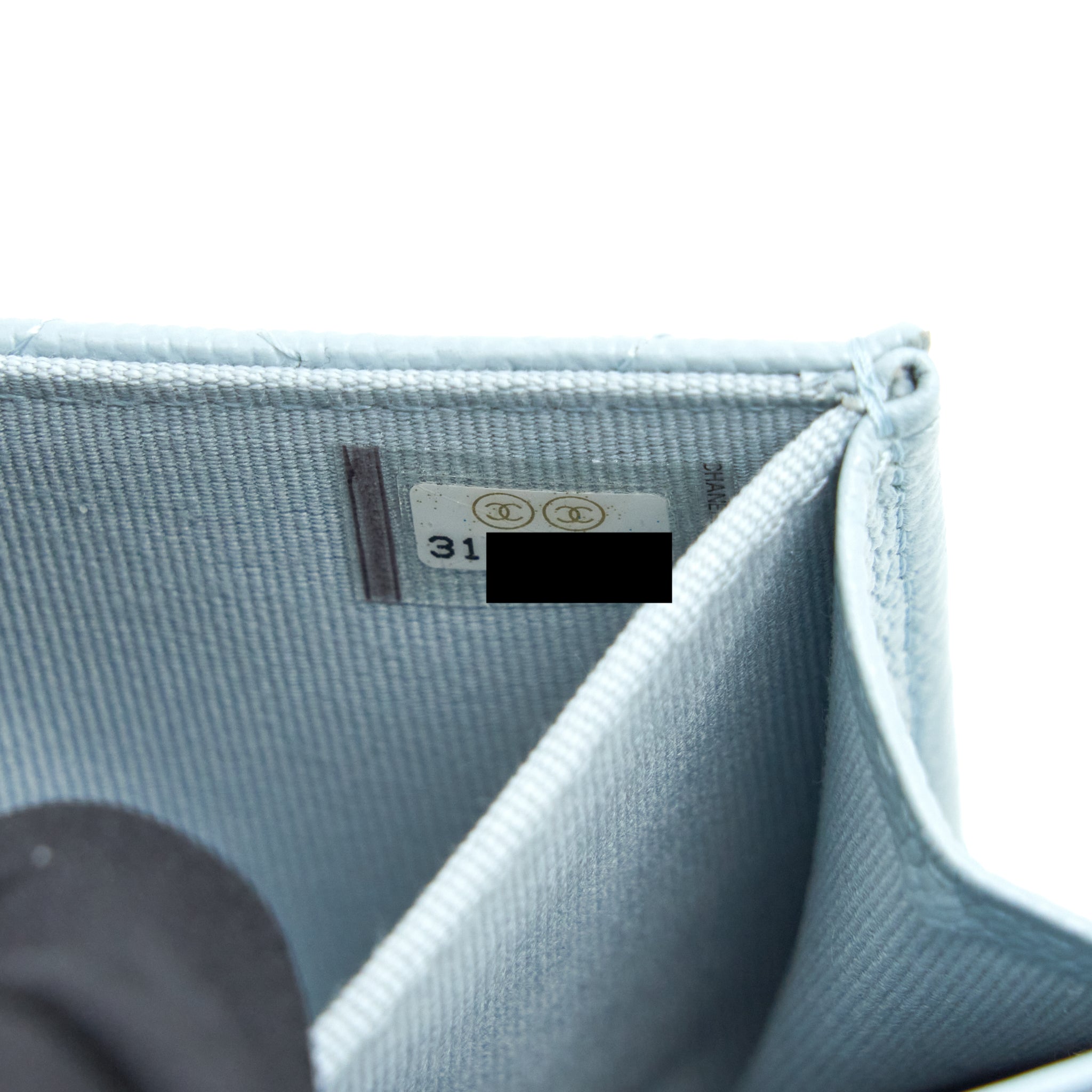 CHANEL 22P FLAP DOUBLE CARD HOLDER CAVIAR LIGHT BLUE LGHW