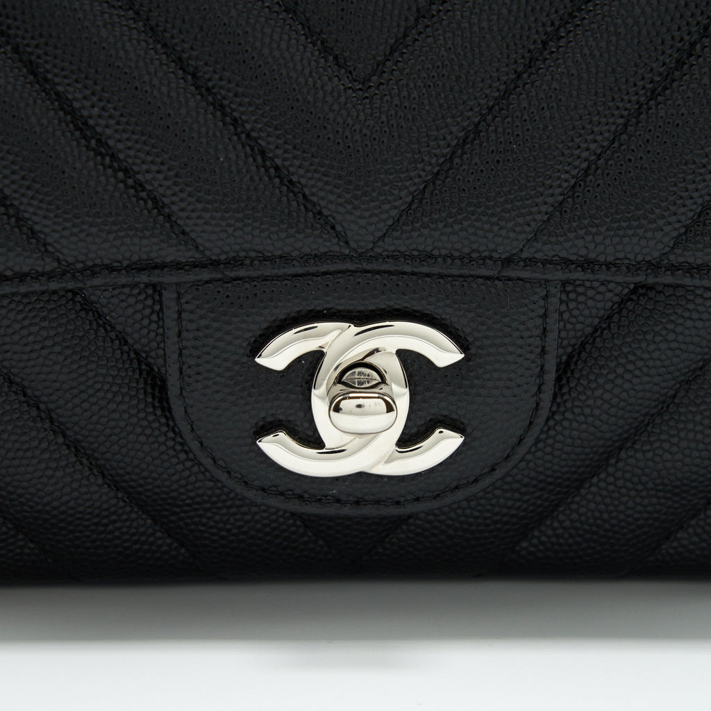 CHANEL CHEVRON MINI RECTANGULAR FLAP BAG CAVIAR BLACK SHW