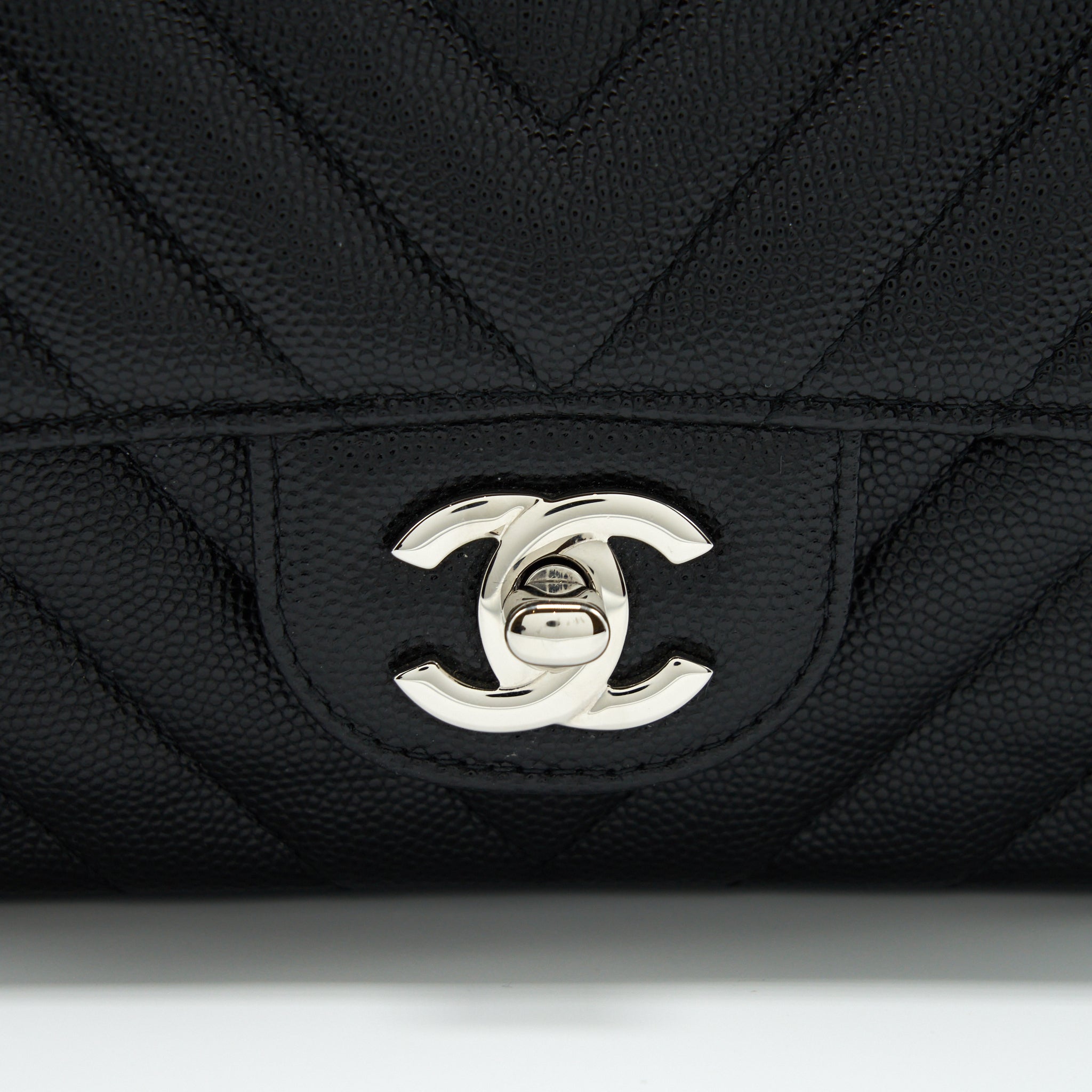 CHANEL CHEVRON MINI RECTANGULAR FLAP BAG CAVIAR BLACK SHW
