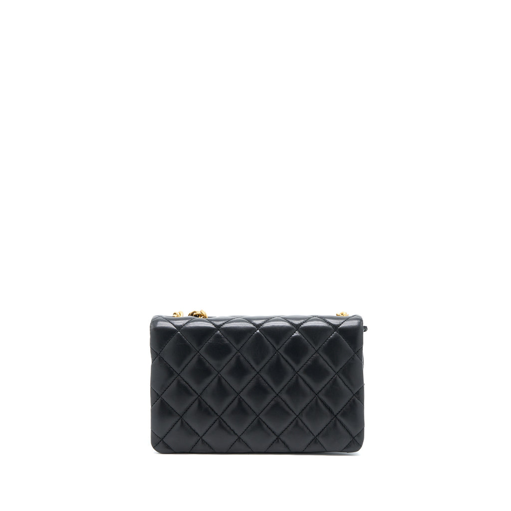 CHANEL 22K GOLD PILLAR ADJUSTMENT CHAIN FLAP BAG LAMBSKIN BLACK GHW (MICROCHIP)