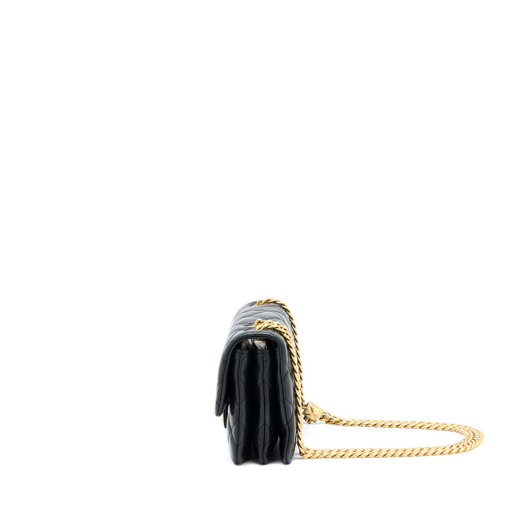 CHANEL 22K GOLD PILLAR ADJUSTMENT CHAIN FLAP BAG LAMBSKIN BLACK GHW (MICROCHIP)