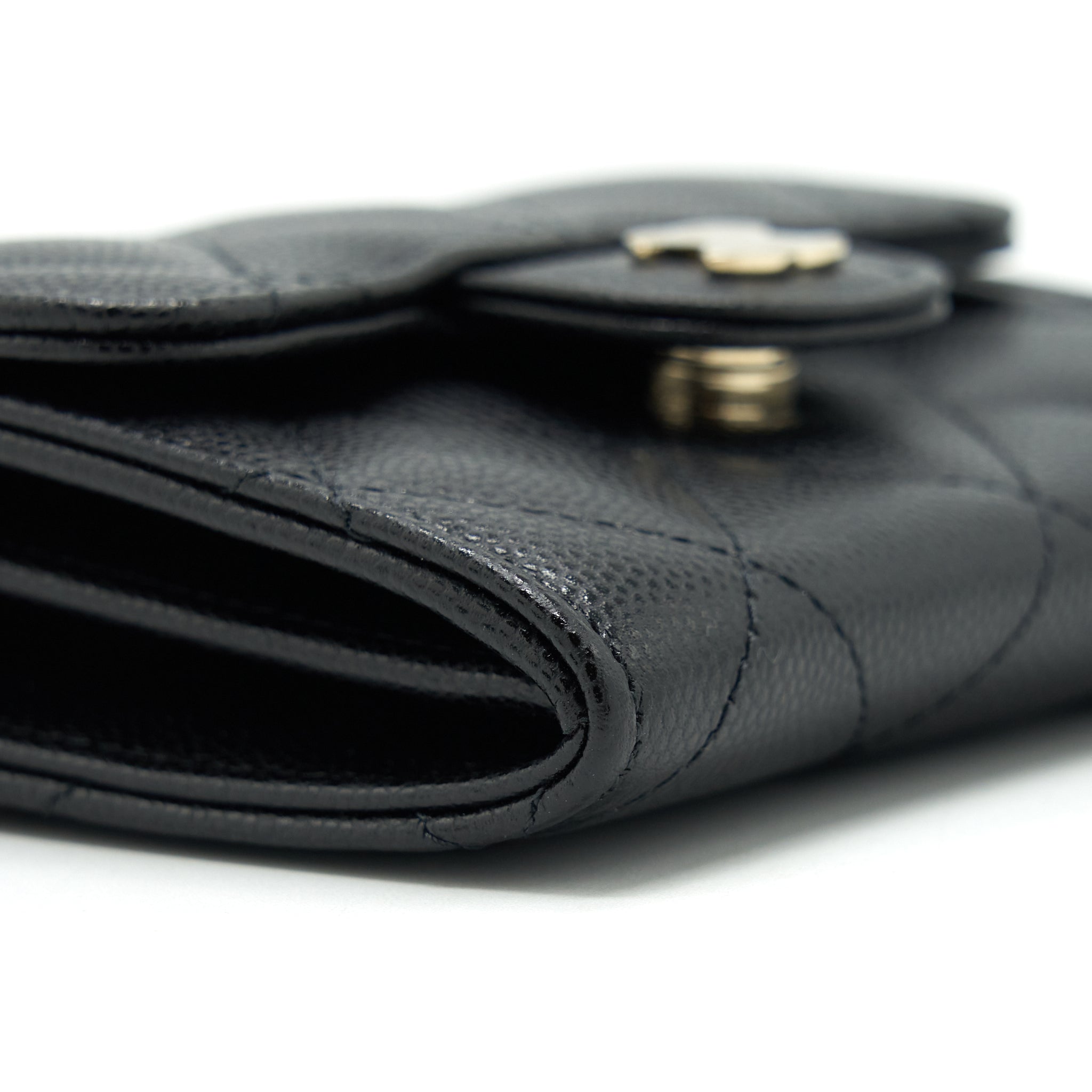 CHANEL MINI FLAP CARD HOLDER WITH CHAIN CAVIAR BLACK LGHW