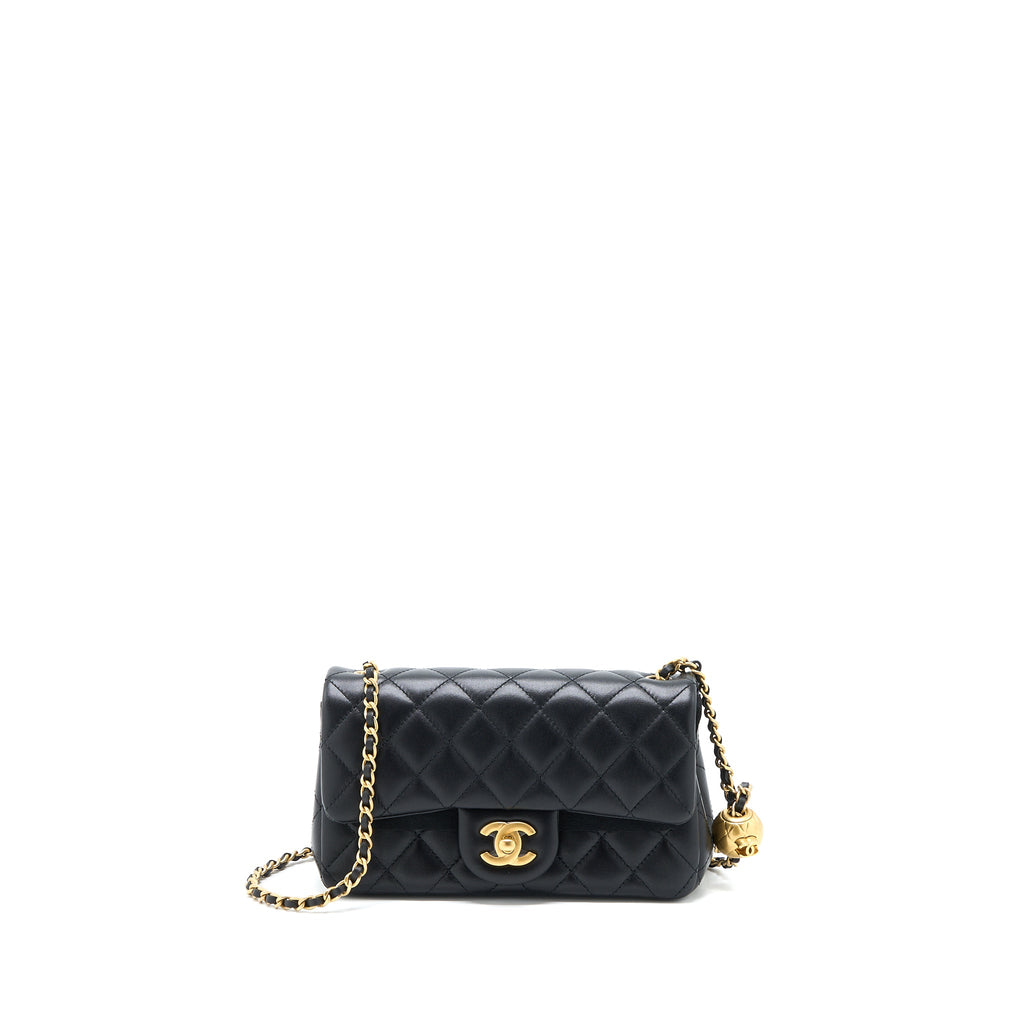 CHANEL PEARL CRUSH MINI RECTANGULAR FLAP BAG LAMBSKIN BLACK BRUSHED GHW (MICROCHIP)