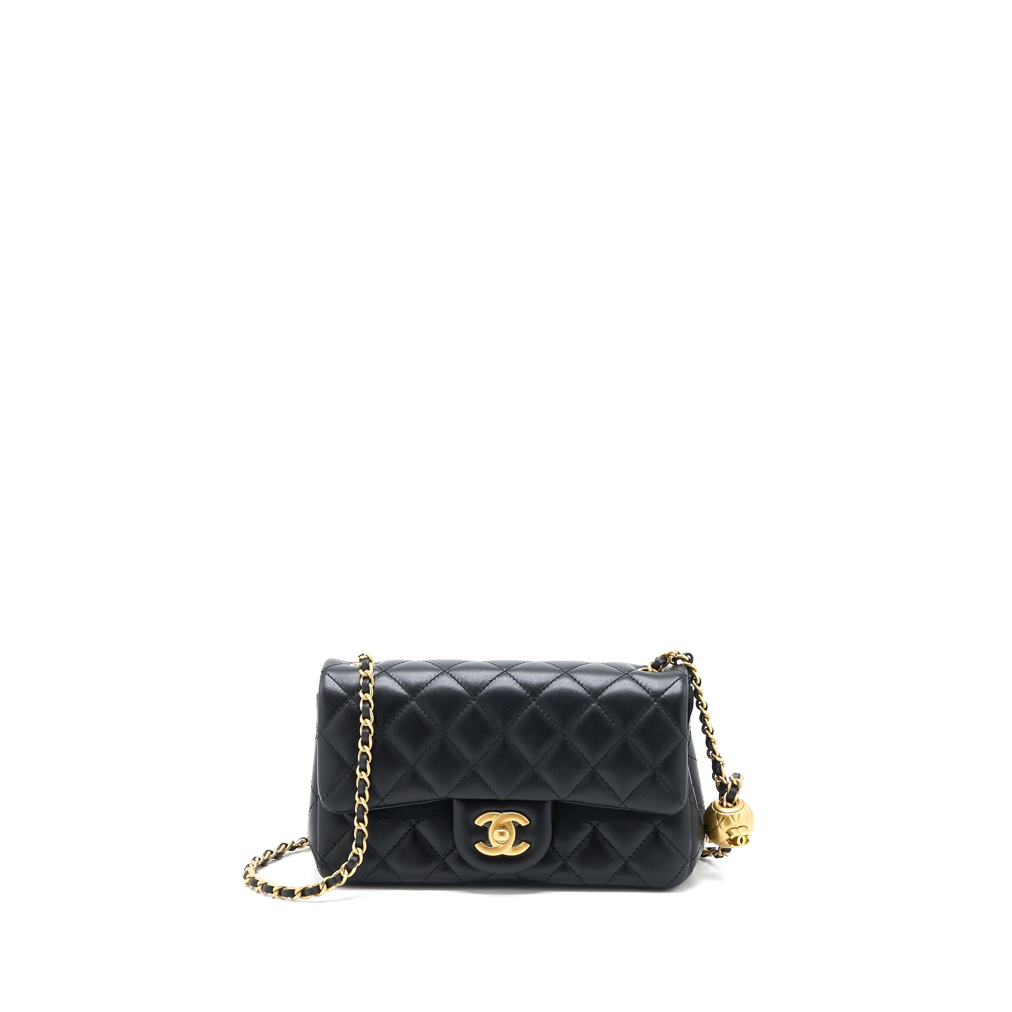 CHANEL PEARL CRUSH MINI RECTANGULAR FLAP BAG LAMBSKIN BLACK BRUSHED GHW (MICROCHIP)