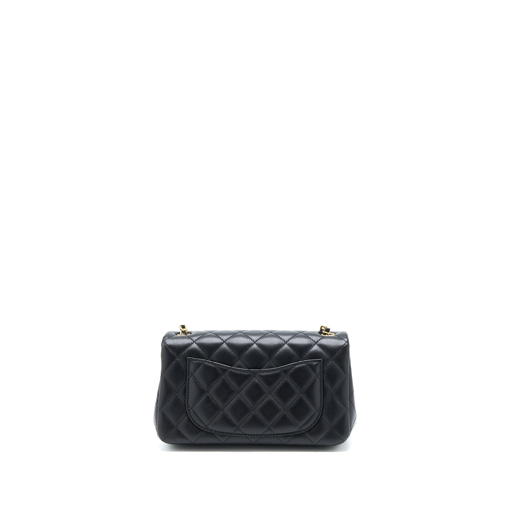 CHANEL PEARL CRUSH MINI RECTANGULAR FLAP BAG LAMBSKIN BLACK BRUSHED GHW (MICROCHIP)