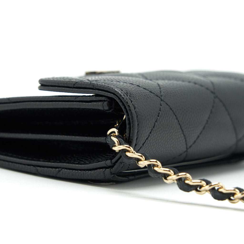 CHANEL MINI FLAP CARD HOLDER WITH CHAIN CAVIAR BLACK LGHW