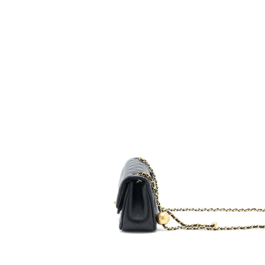 CHANEL PEARL CRUSH MINI RECTANGULAR FLAP BAG LAMBSKIN BLACK BRUSHED GHW (MICROCHIP)