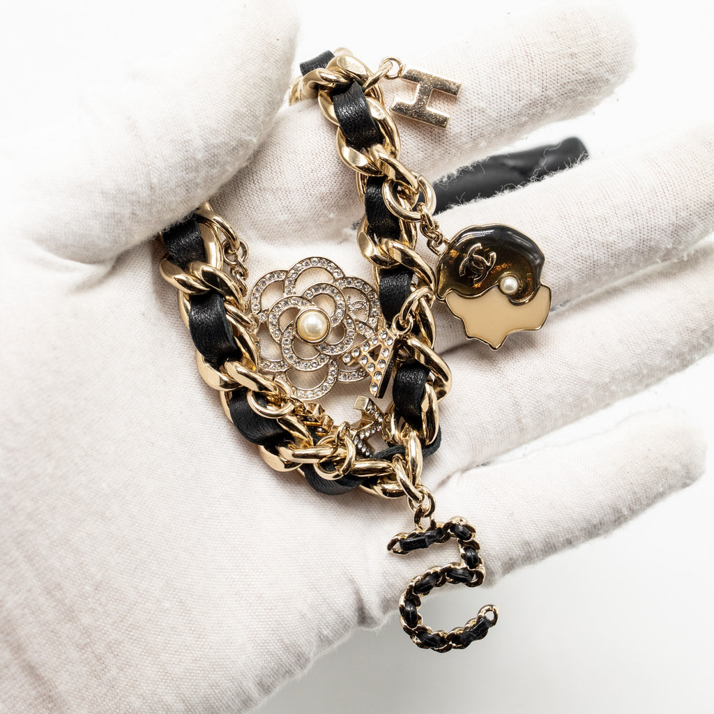 CHANEL CLUTCH WITH CRYSTAL/PEARL CHARMS LAMBSKIN BLACK LGHW