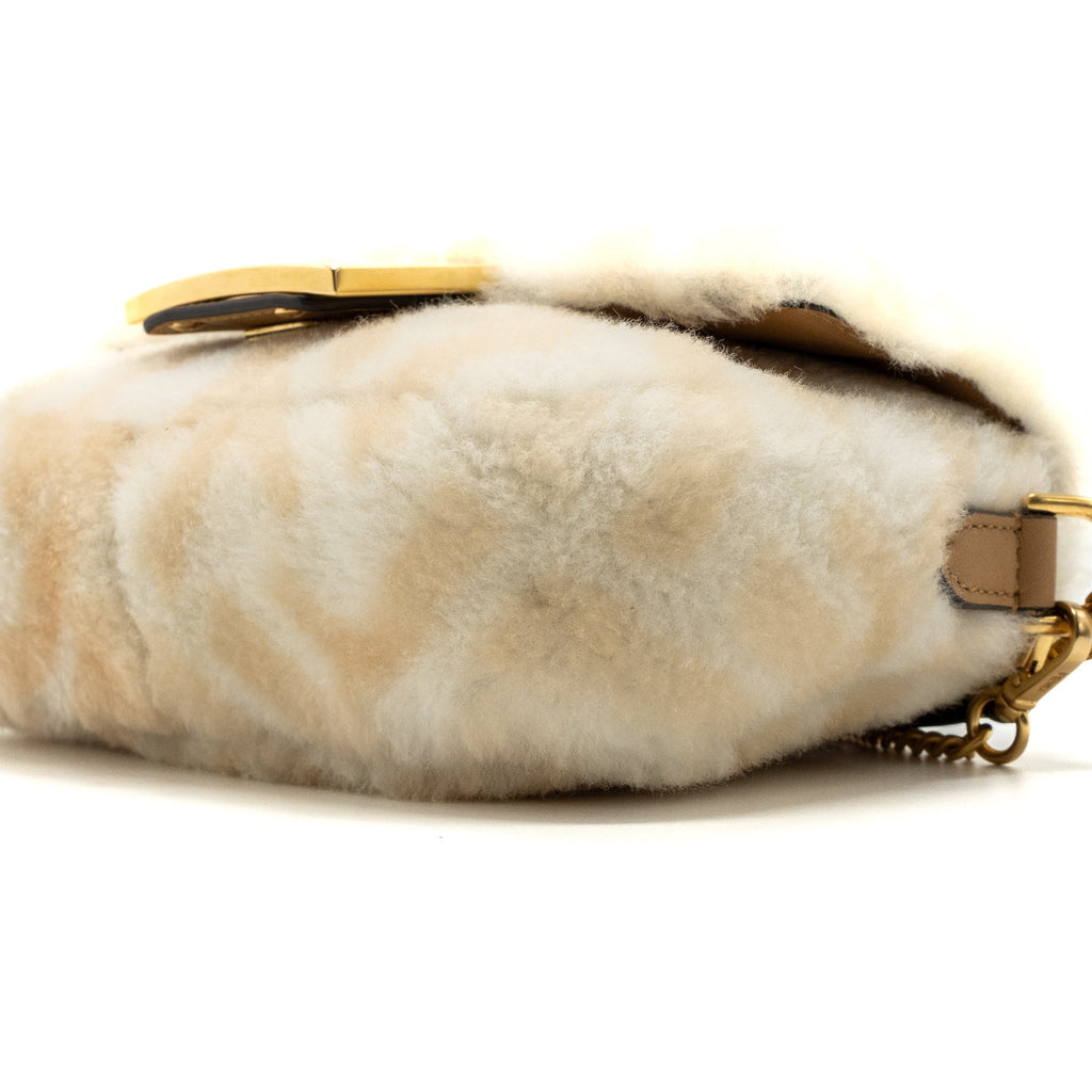 FENDI MINI BAGUETTE SHEEPSKIN BEIGE/ WHITE GHW