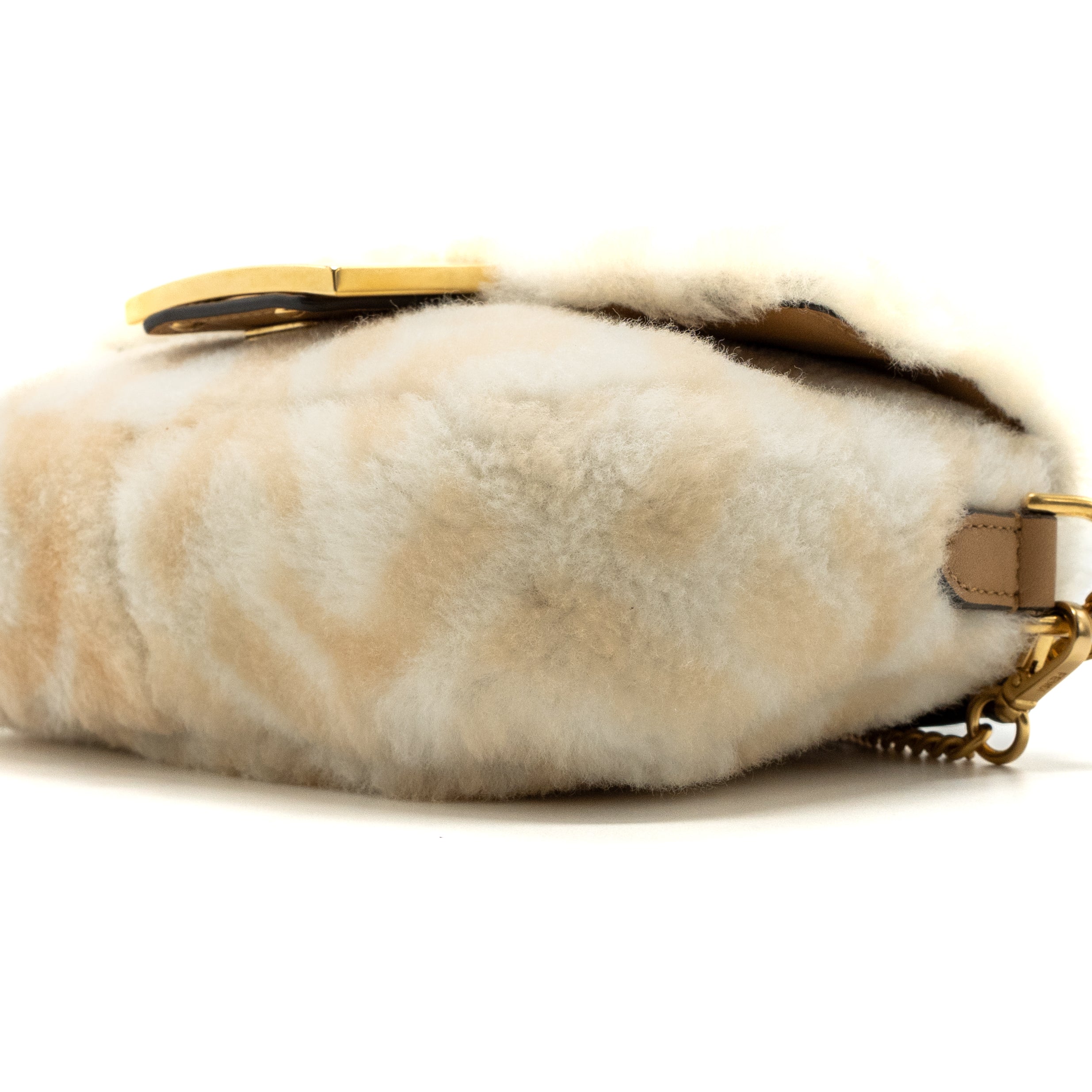 FENDI MINI BAGUETTE SHEEPSKIN BEIGE/ WHITE GHW