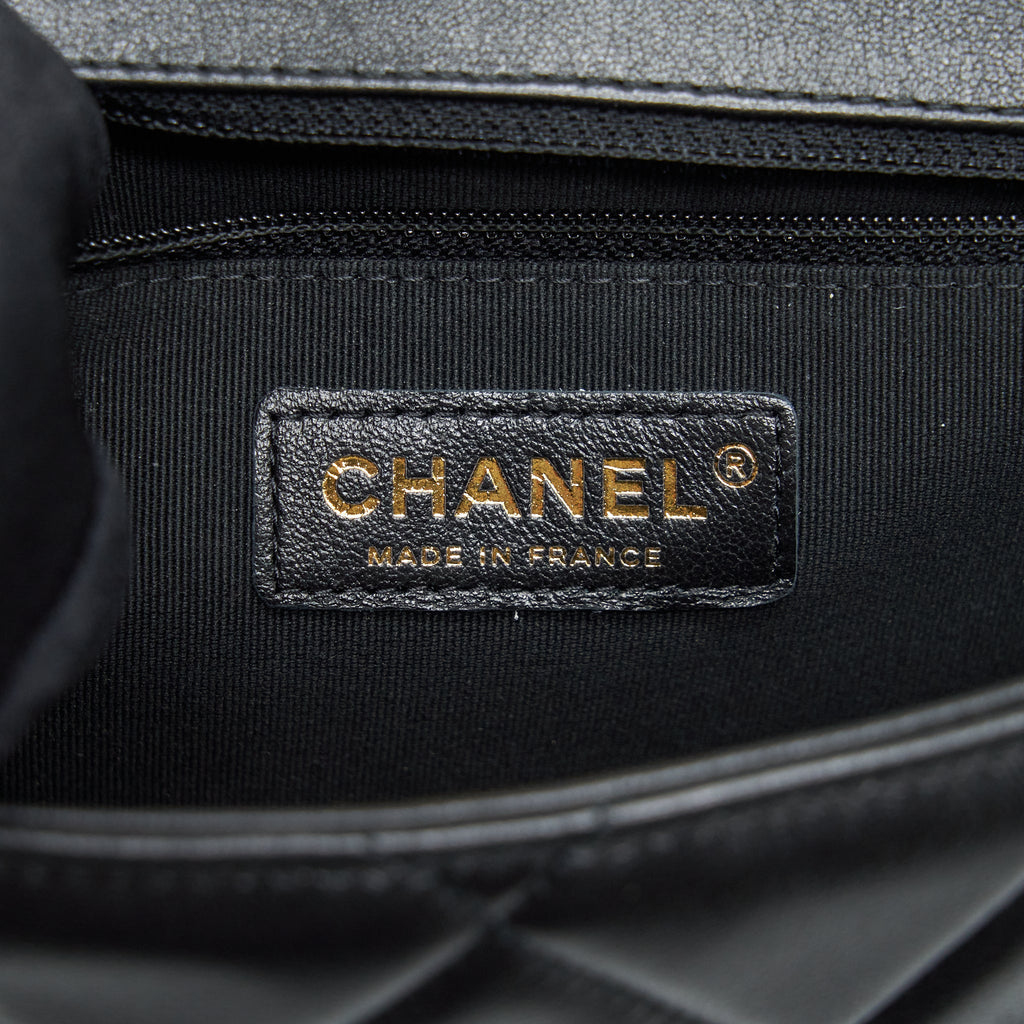 CHANEL QUILTED MEDIUM SQUARE FLAP BAG LAMBSKIN BLACK BRUSHED GHW (MICROCHIP)