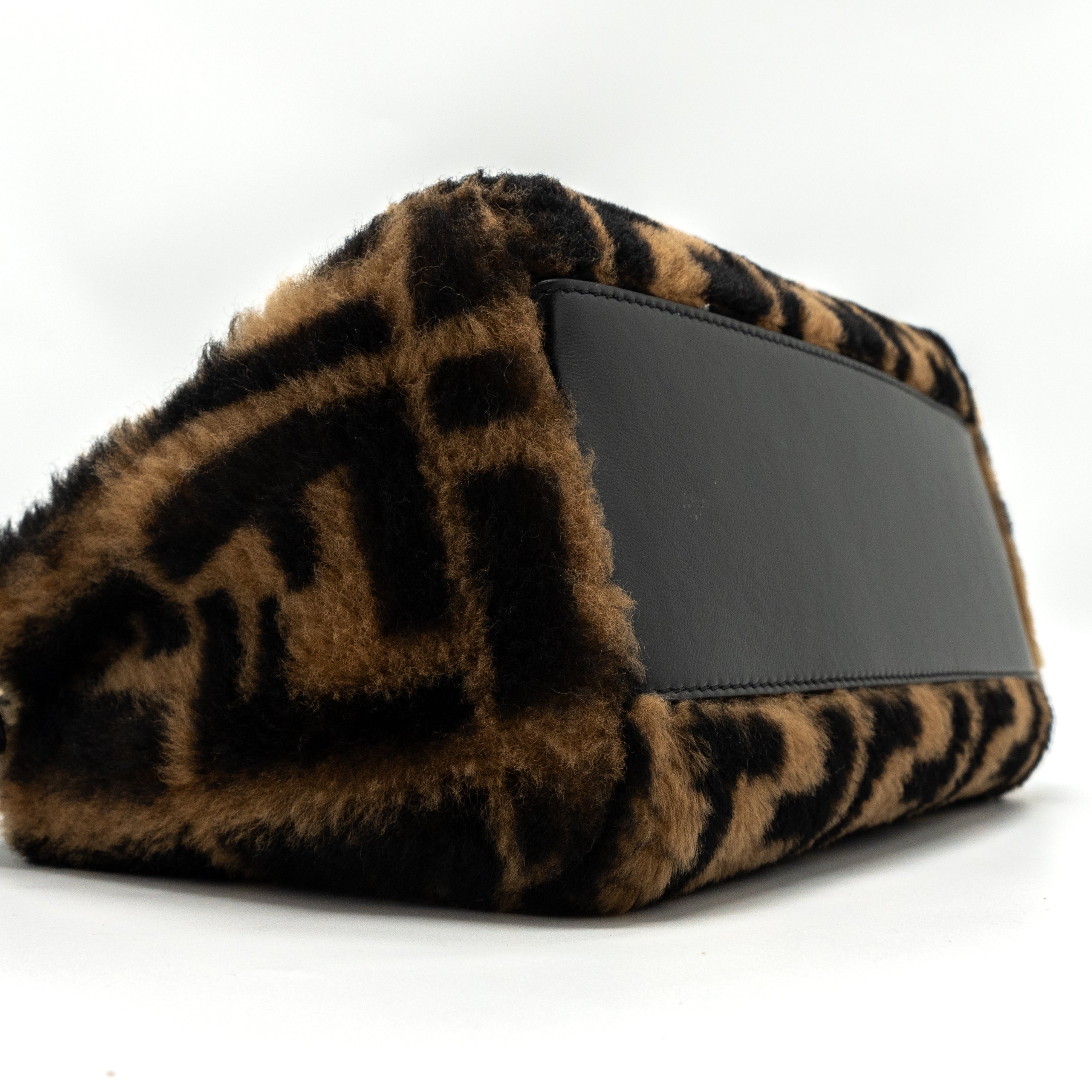 FENDI MINI PEEKABOO SHEARLING BROWN/ BLACK GHW