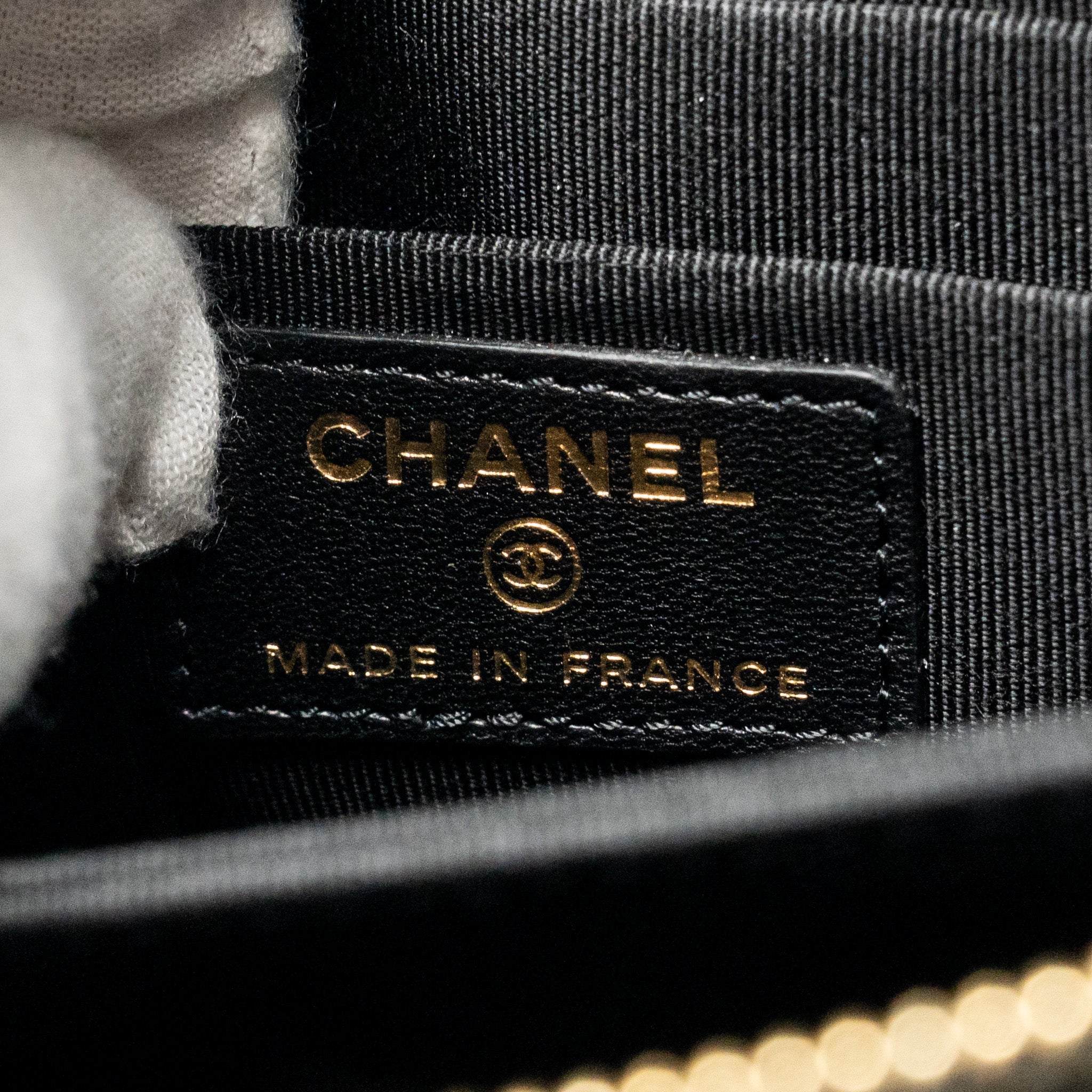 CHANEL CLUTCH WITH CRYSTAL/PEARL CHARMS LAMBSKIN BLACK LGHW