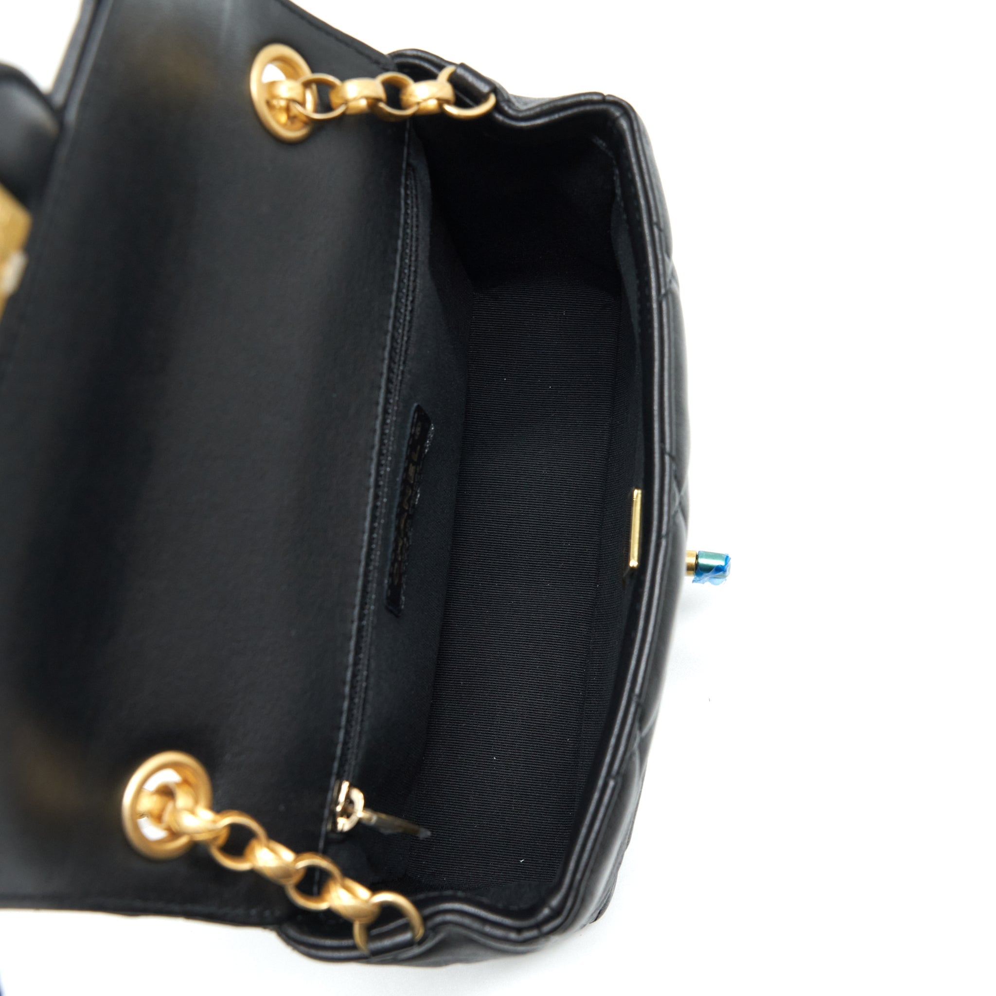 CHANEL QUILTED MEDIUM SQUARE FLAP BAG LAMBSKIN BLACK BRUSHED GHW (MICROCHIP)
