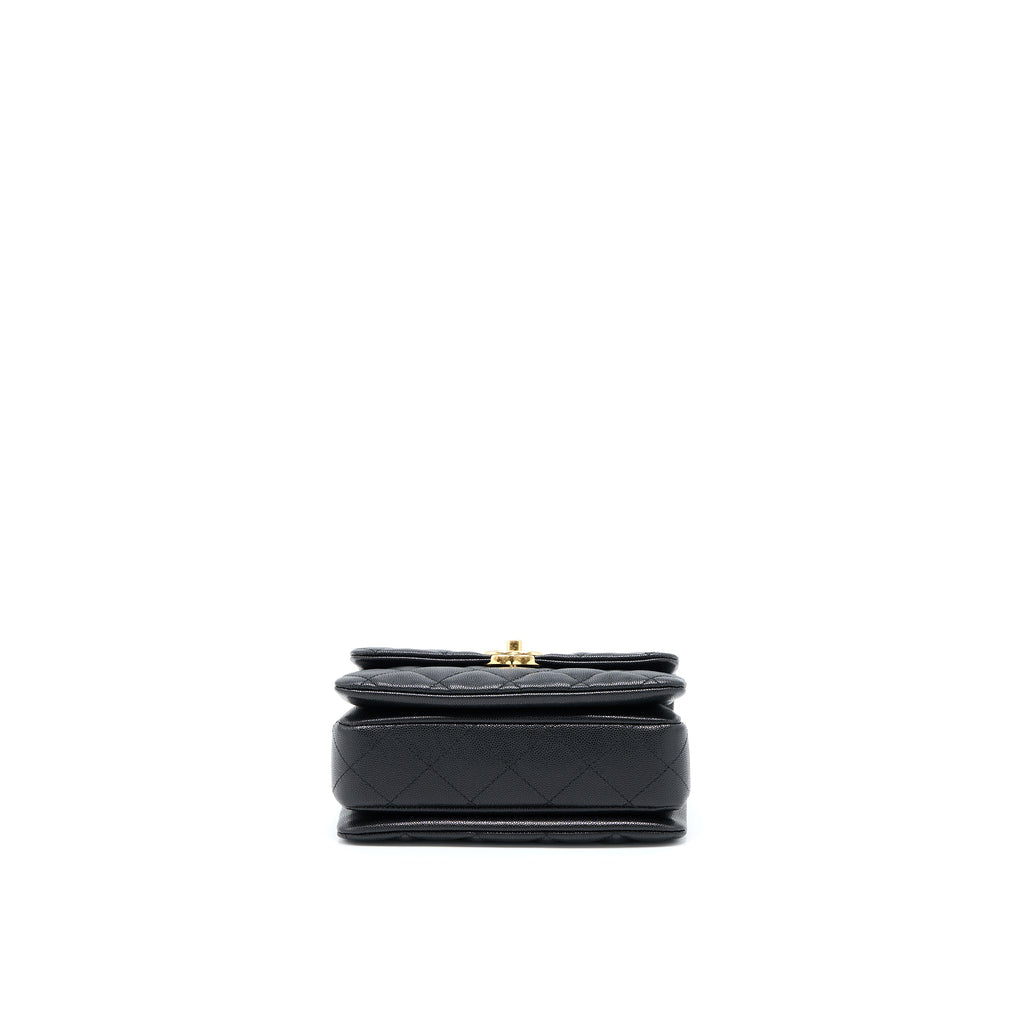 CHANEL 22K COCO FIRST FLAP BAG GRAINED CALFSKIN BLACK GHW (MICROCHIP)