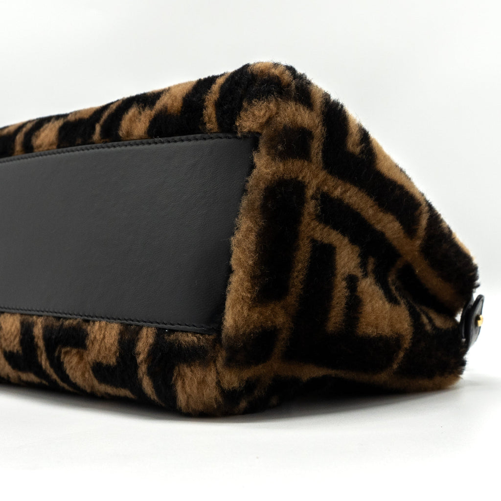 FENDI MINI PEEKABOO SHEARLING BROWN/ BLACK GHW