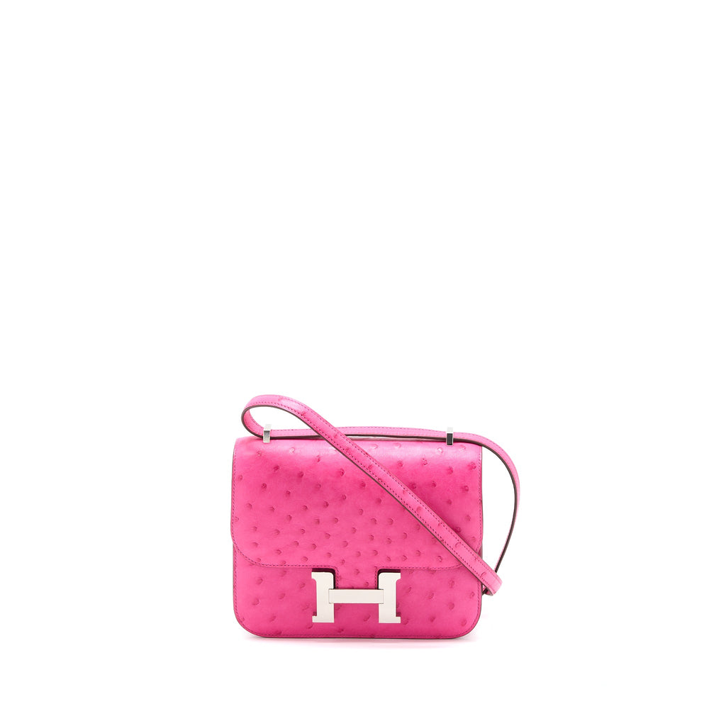 HERMES CONSTANCE MINI OSTRICH E5 ROSE TYRIEN SHW