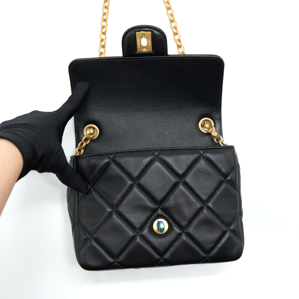 CHANEL QUILTED MEDIUM SQUARE FLAP BAG LAMBSKIN BLACK BRUSHED GHW (MICROCHIP)