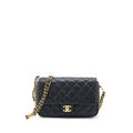 CHANEL 23C QUILTED FLAP BAG CC LOGO CHAIN GRAINED CALFSKIN BLACK GHW (MICROCHIP)