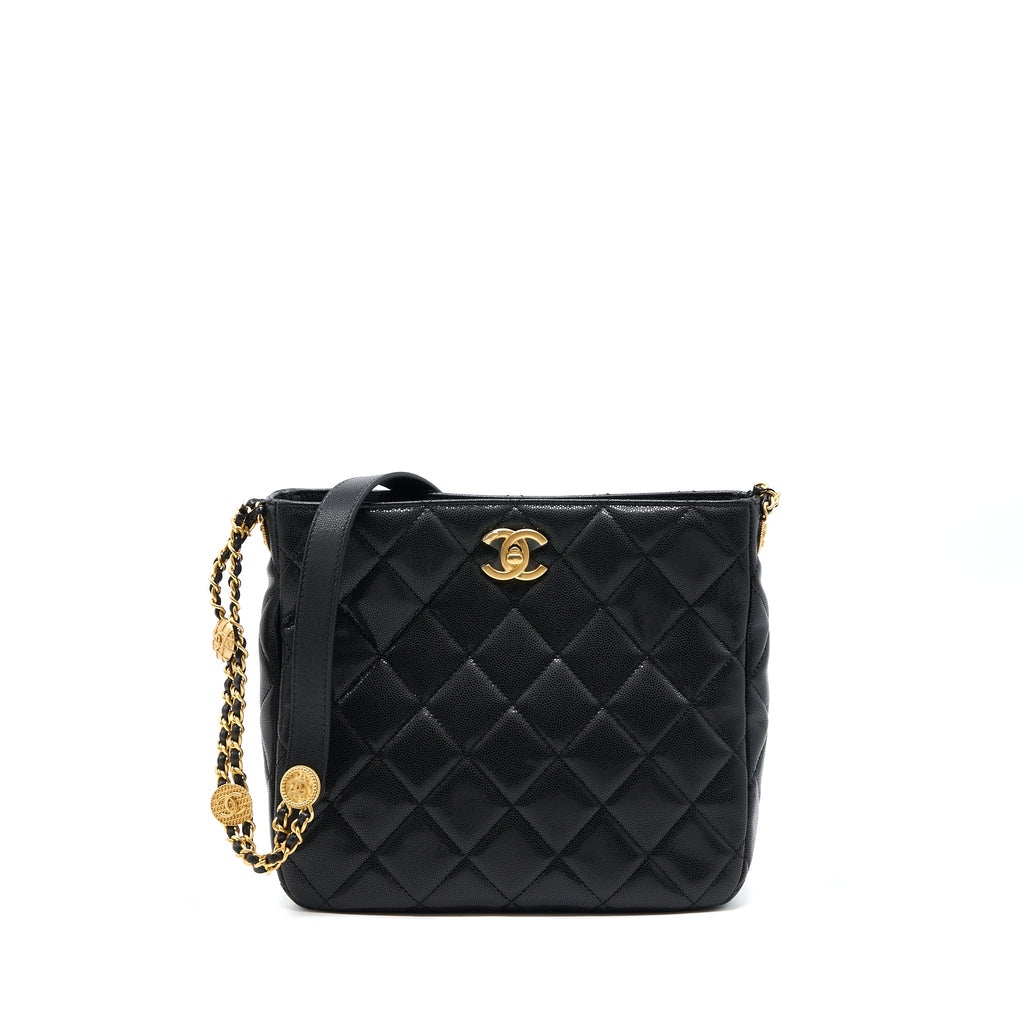 CHANEL 22A TWIST YOUR BUTTONS HOBO SHOULDER BAG CAVIAR BLACK GHW (MICROCHIP)