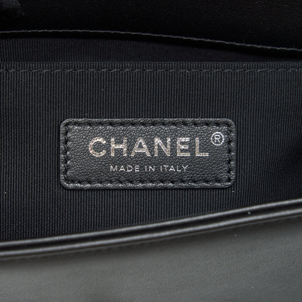 CHANEL SMALL BOY CALFSKIN BLACK RUTHENIUM SLIVER HARDWARE