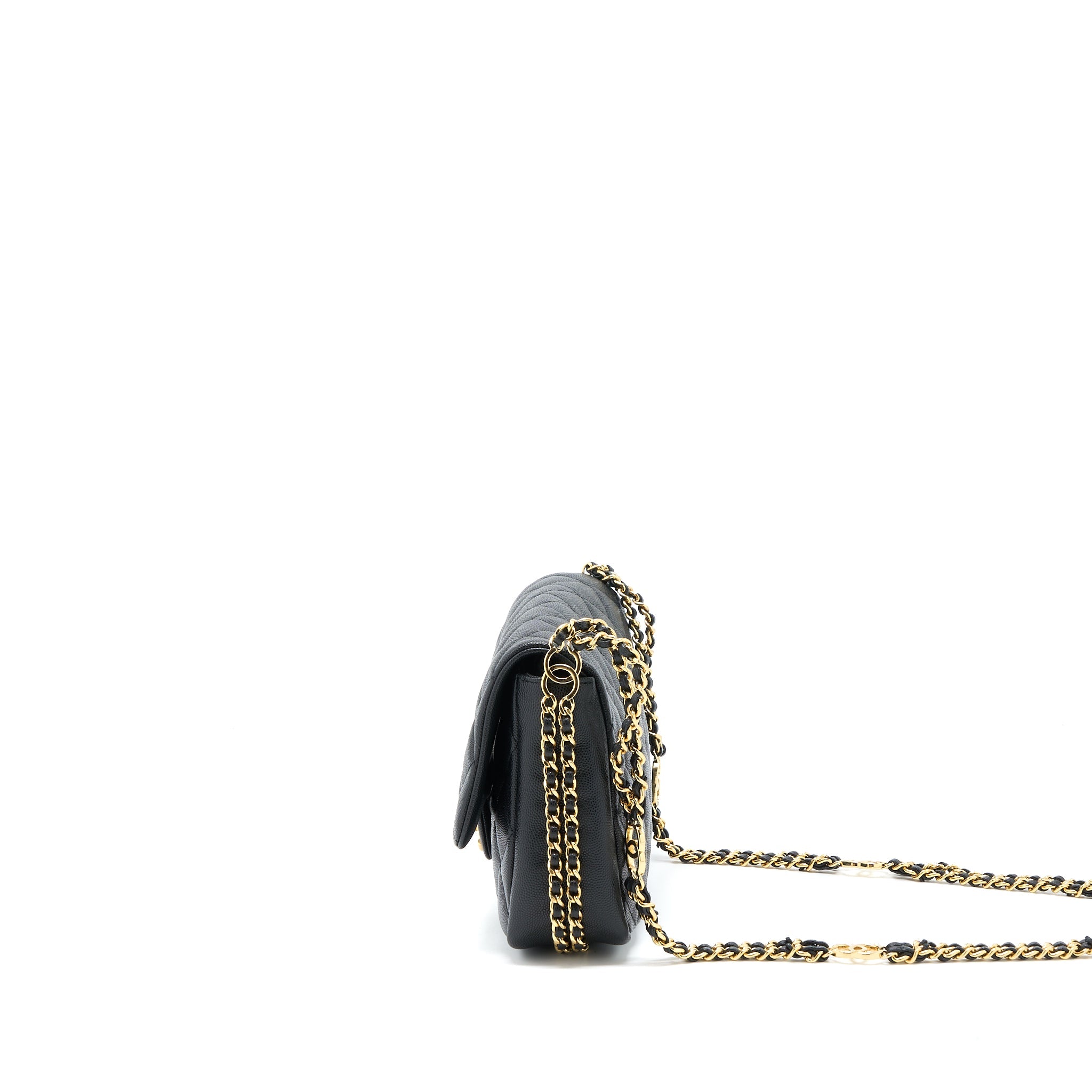 CHANEL 23C QUILTED FLAP BAG CC LOGO CHAIN GRAINED CALFSKIN BLACK GHW (MICROCHIP)