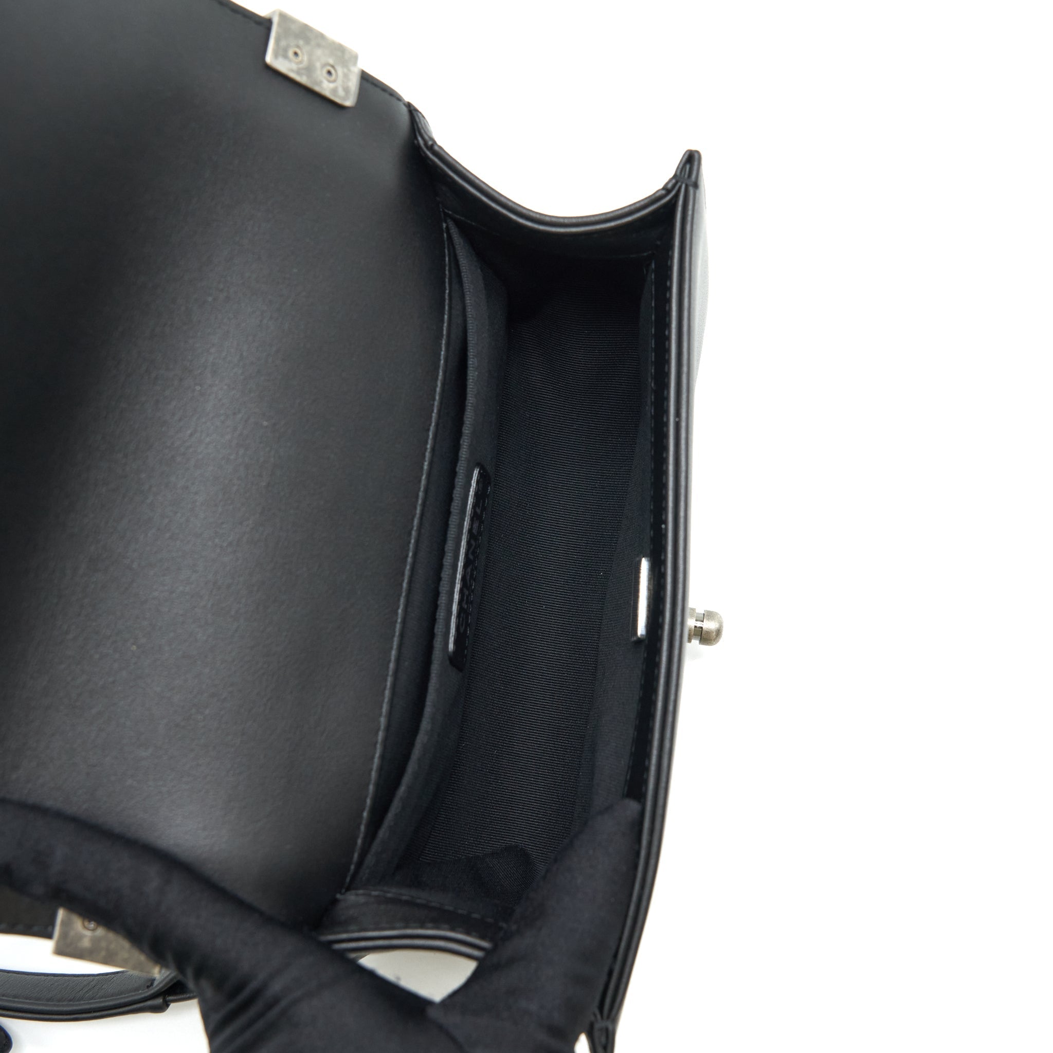 CHANEL SMALL BOY CALFSKIN BLACK RUTHENIUM SLIVER HARDWARE