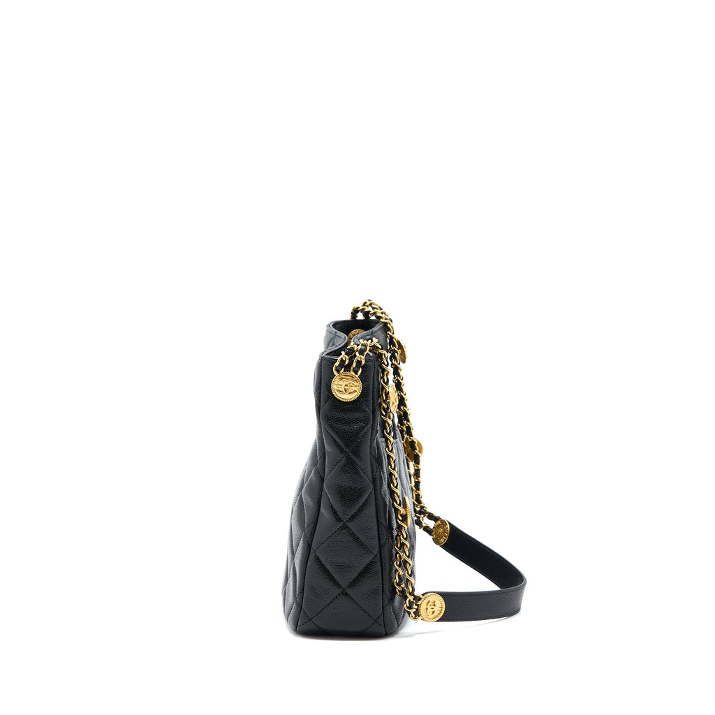 CHANEL 22A TWIST YOUR BUTTONS HOBO SHOULDER BAG CAVIAR BLACK GHW (MICROCHIP)