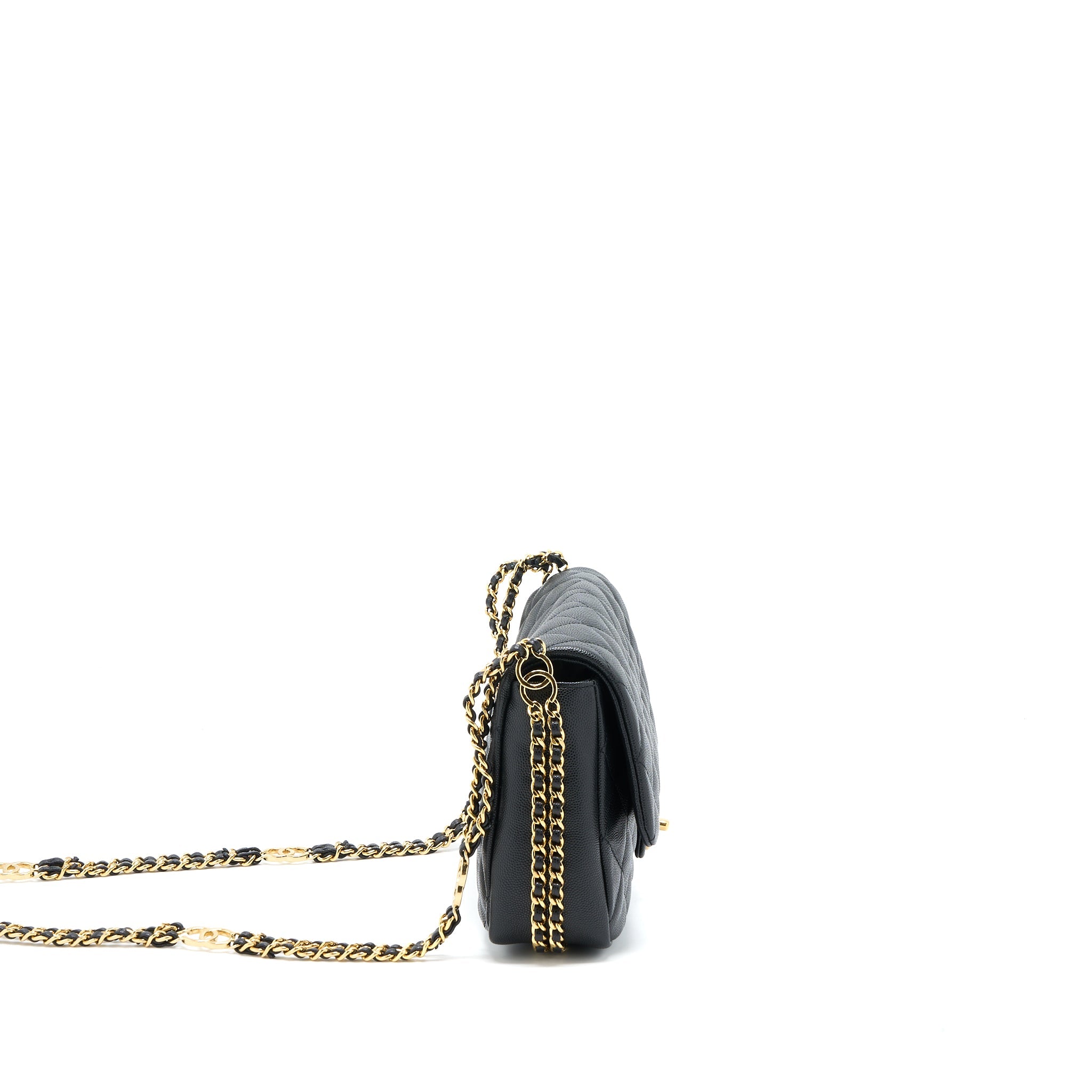 CHANEL 23C QUILTED FLAP BAG CC LOGO CHAIN GRAINED CALFSKIN BLACK GHW (MICROCHIP)