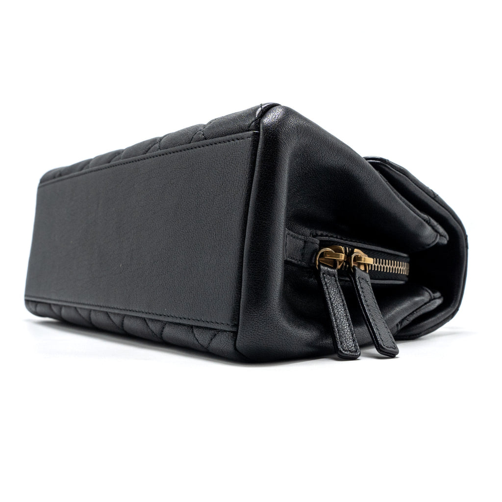 CHANEL CHAINS HANDLE FLAP BAG LAMBSKIN BLACK GHW