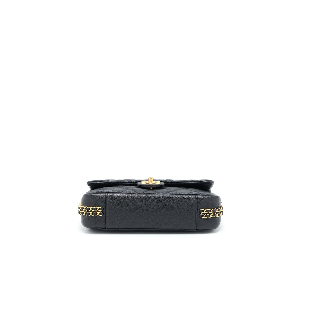CHANEL 23C QUILTED FLAP BAG CC LOGO CHAIN GRAINED CALFSKIN BLACK GHW (MICROCHIP)