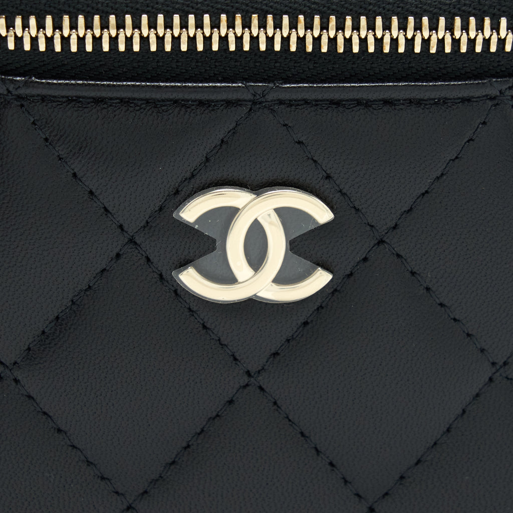 CHANEL 22P TOP HANDLE MINI VANITY WITH CHAIN AND MIRROR LAMBSKIN BLACK LGHW