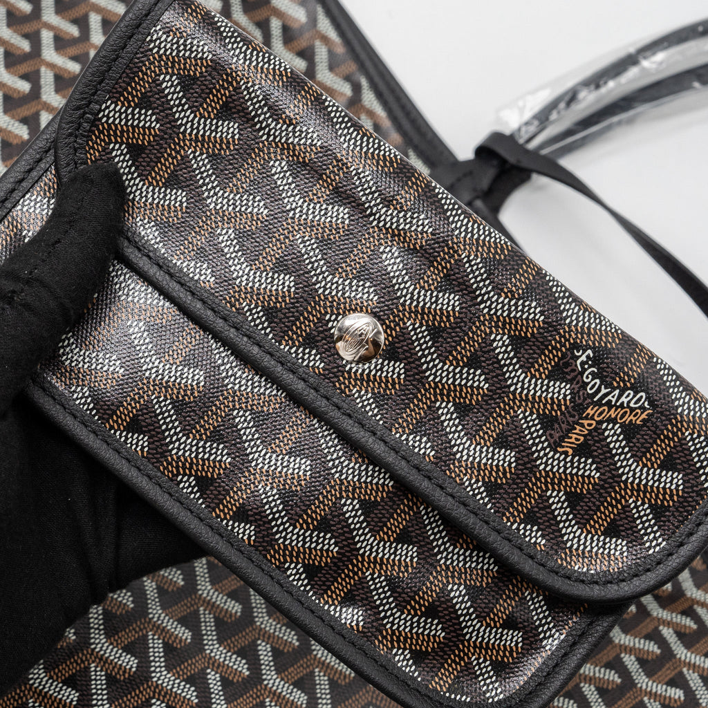 GOYARD SAINT LOUIS PM TOTE BAG GOYARDINE CANVAS/CALFSKIN BLACK SHW