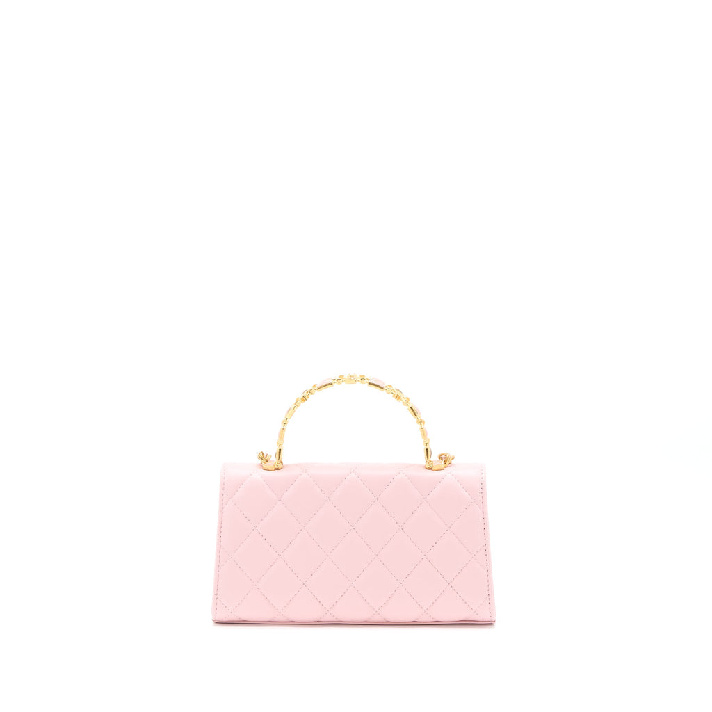 CHANEL 22B FLAP BAG ENAMEL/CC LOGO TOP HANDLE LAMBSKIN NJ523 LIGHT PINK BRUSHED GHW