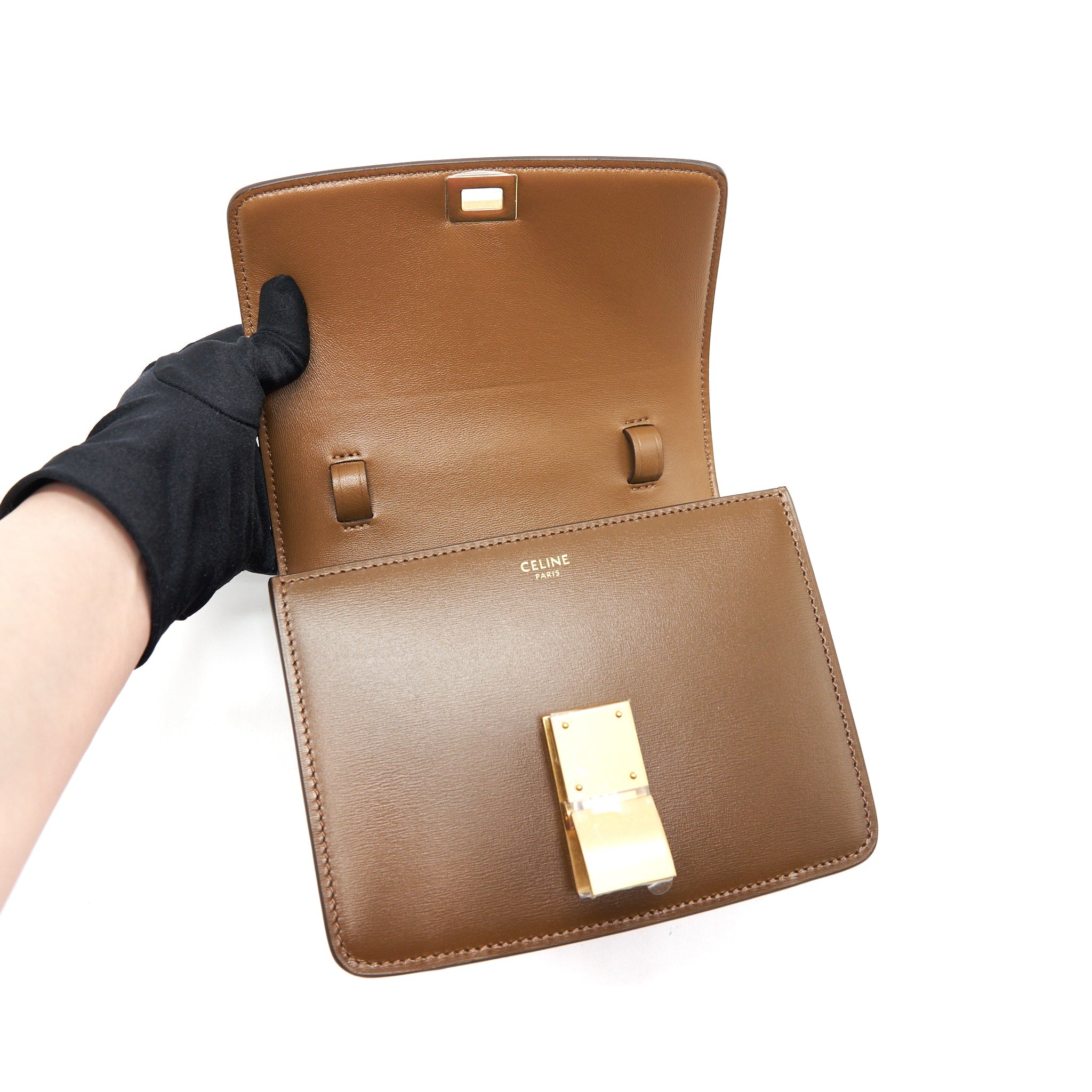 CELINE SMALL CLASSIC BOX BAG CAMEL GHW