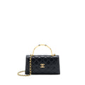 CHANEL 22B FLAP BAG ENAMEL/CC LOGO TOP HANDLE LAMBSKIN BLACK BRUSHED GHW