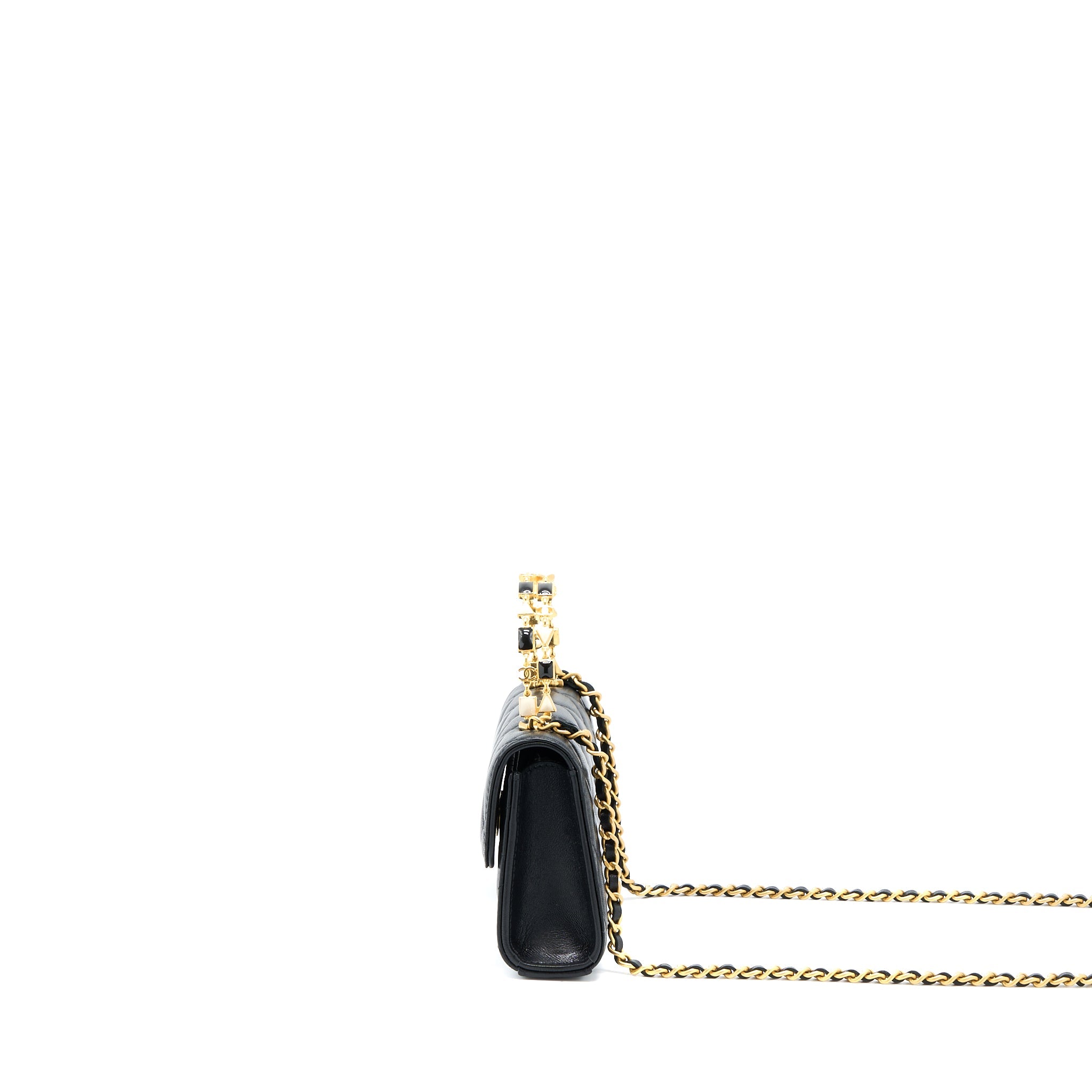 CHANEL 22B FLAP BAG ENAMEL/CC LOGO TOP HANDLE LAMBSKIN BLACK BRUSHED GHW
