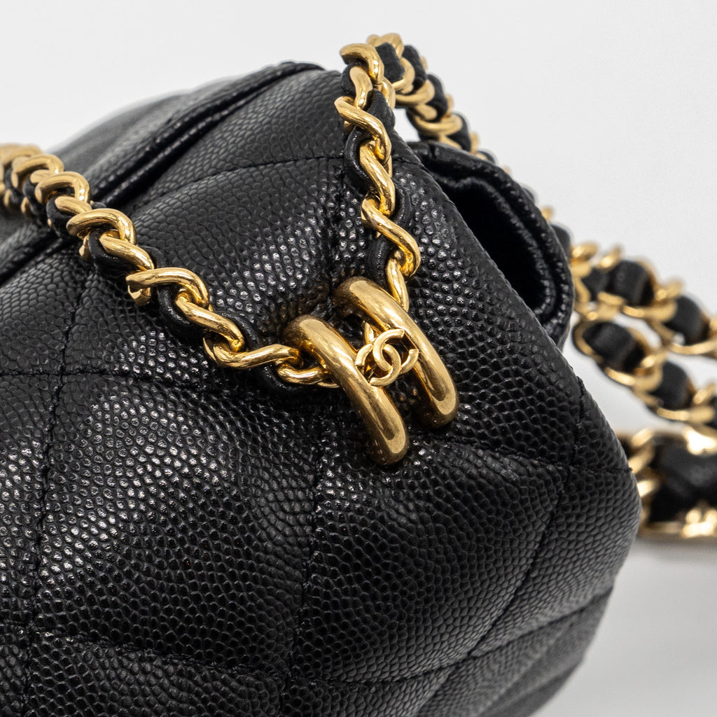 CHANEL 22K COCO FIRST FLAP BAG CAVIAR BLACK GHW (MICROCHIP)