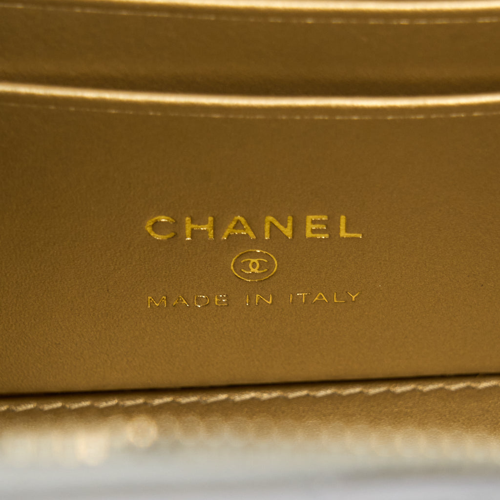 CHANEL 22B PEARL CRUSH LONG VANITY WITH CHAIN LAMBSKIN GREY GHW