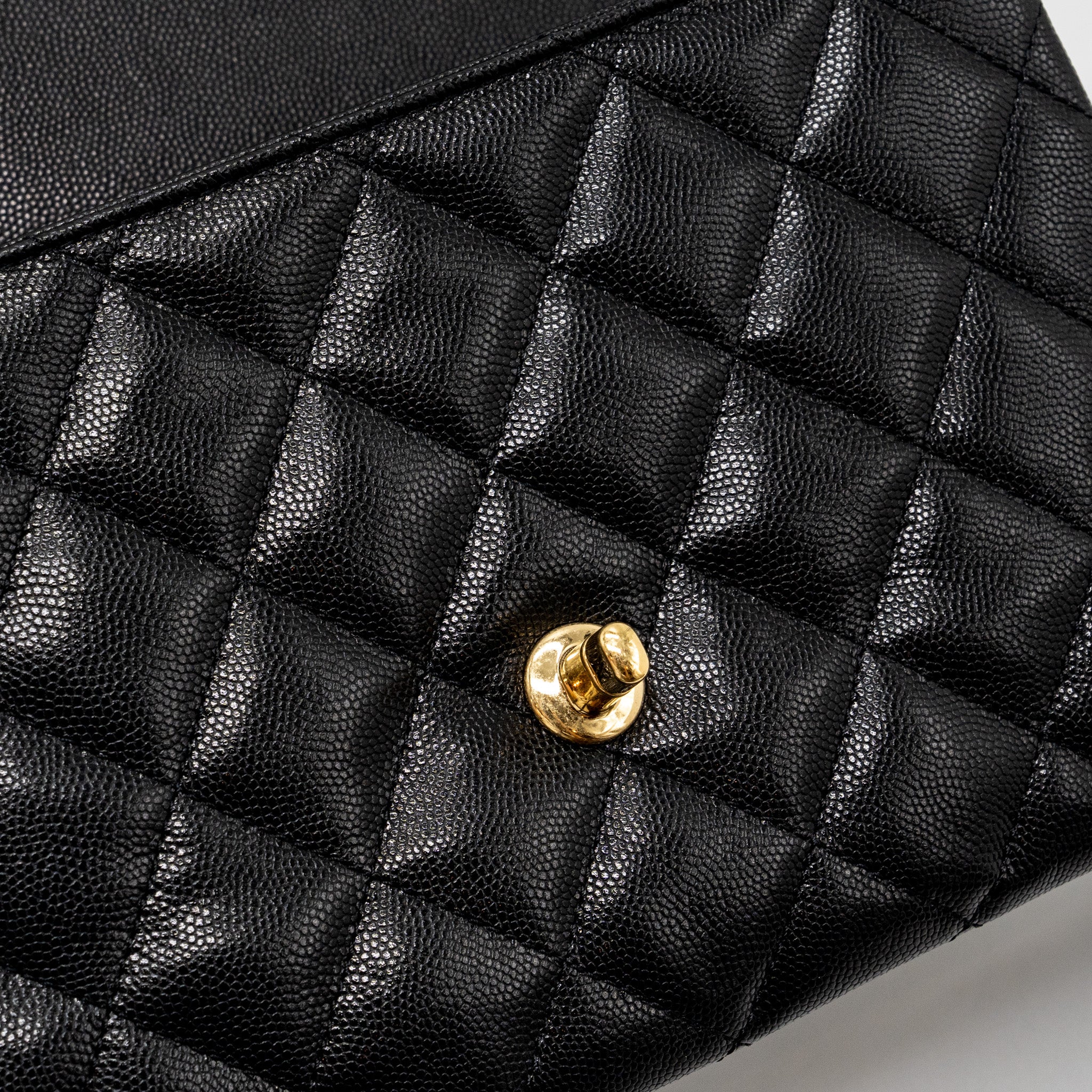 CHANEL 22K COCO FIRST FLAP BAG CAVIAR BLACK GHW (MICROCHIP)