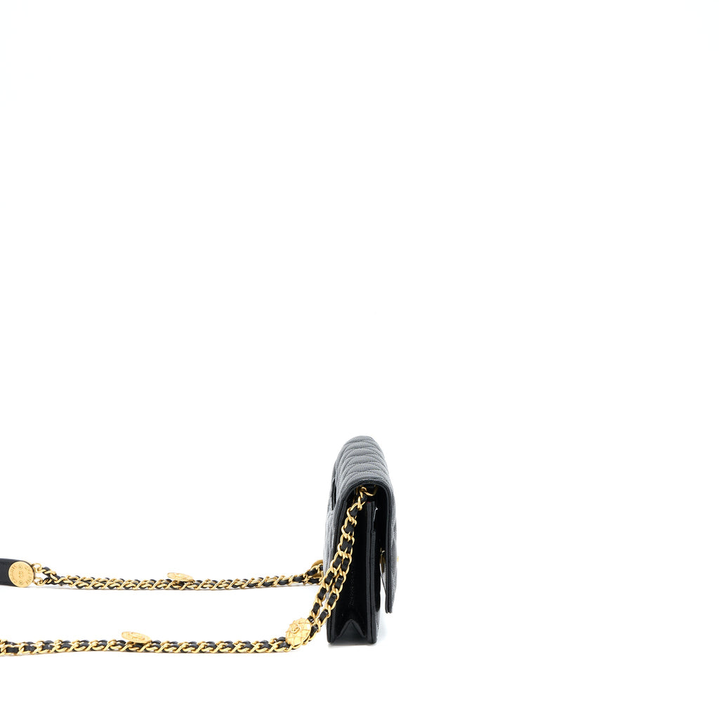 CHANEL 22A TWIST YOUR BUTTON WALLET ON CHAIN CAVIAR BLACK GHW (MICROCHIP)