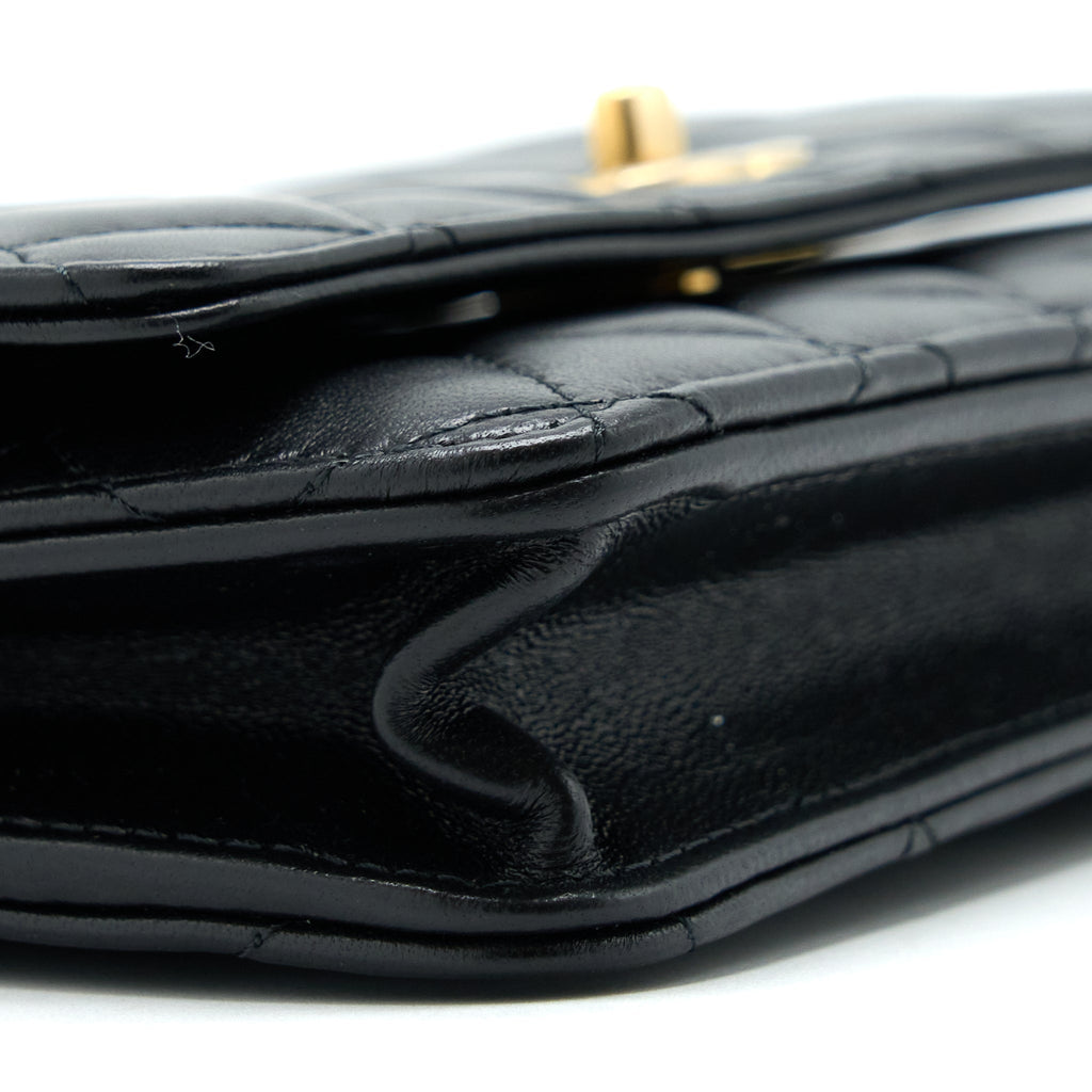 CHANEL 22B PEARL CRUSH WALLET ON CHAIN LAMBSKIN BLACK GHW (MICROCHIP)