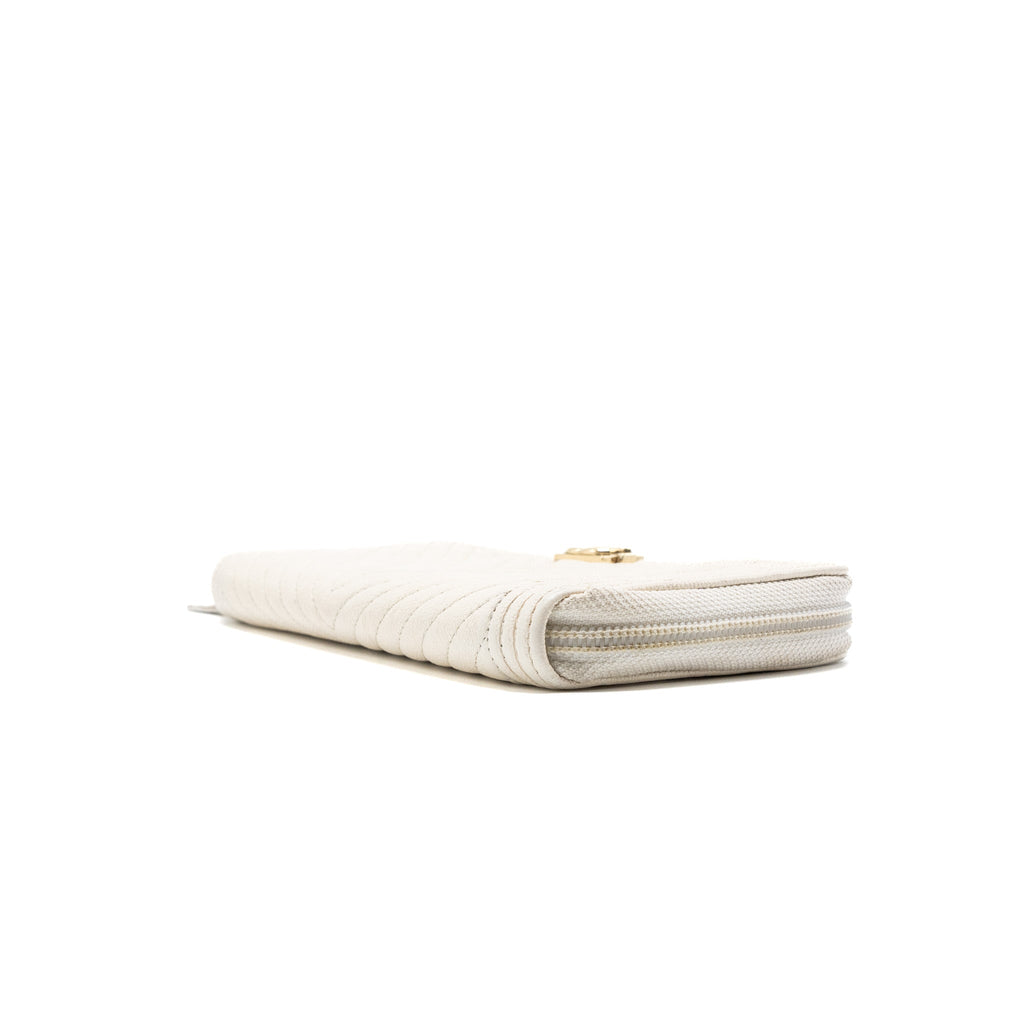 CHANEL BOY ZIPPER LONG WALLET CAVIAR WHITE LGHW
