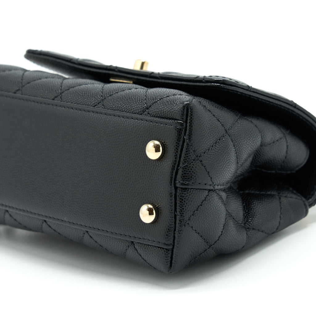 CHANEL MINI COCO HANDLE FLAP BAG CAVIAR BLACK WITH BURGUNDY HANDLE LGHW