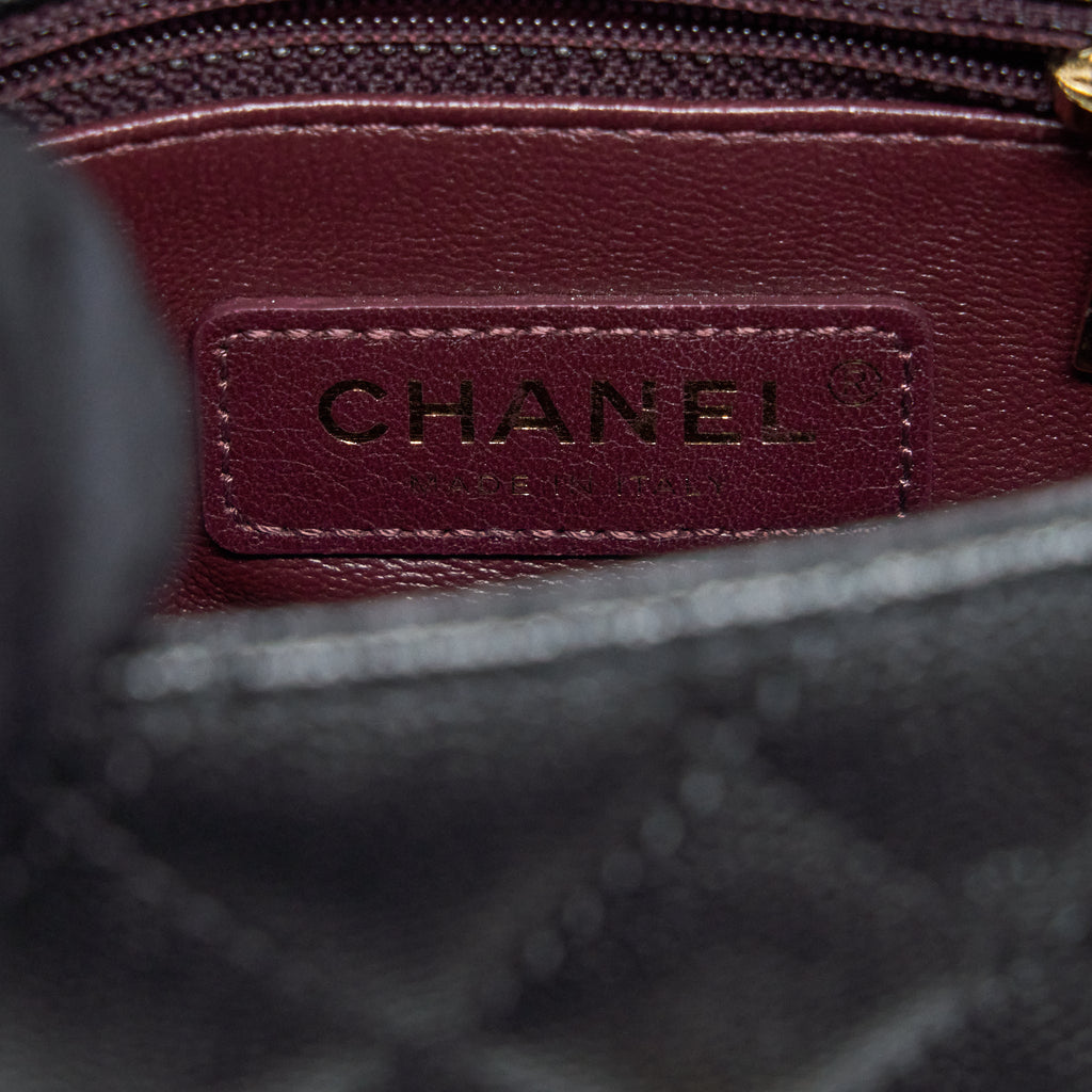 CHANEL MINI COCO HANDLE FLAP BAG CAVIAR BLACK WITH BURGUNDY HANDLE LGHW