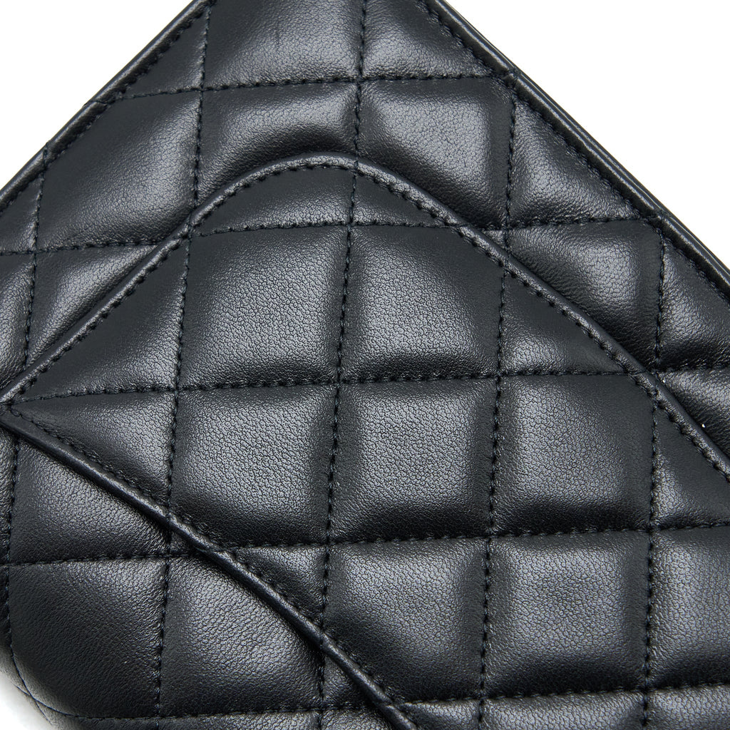 CHANEL DETAILED TOP HANDLE WALLET ON CHAIN LAMBSKIN BLACK GHW (MICROCHIP)